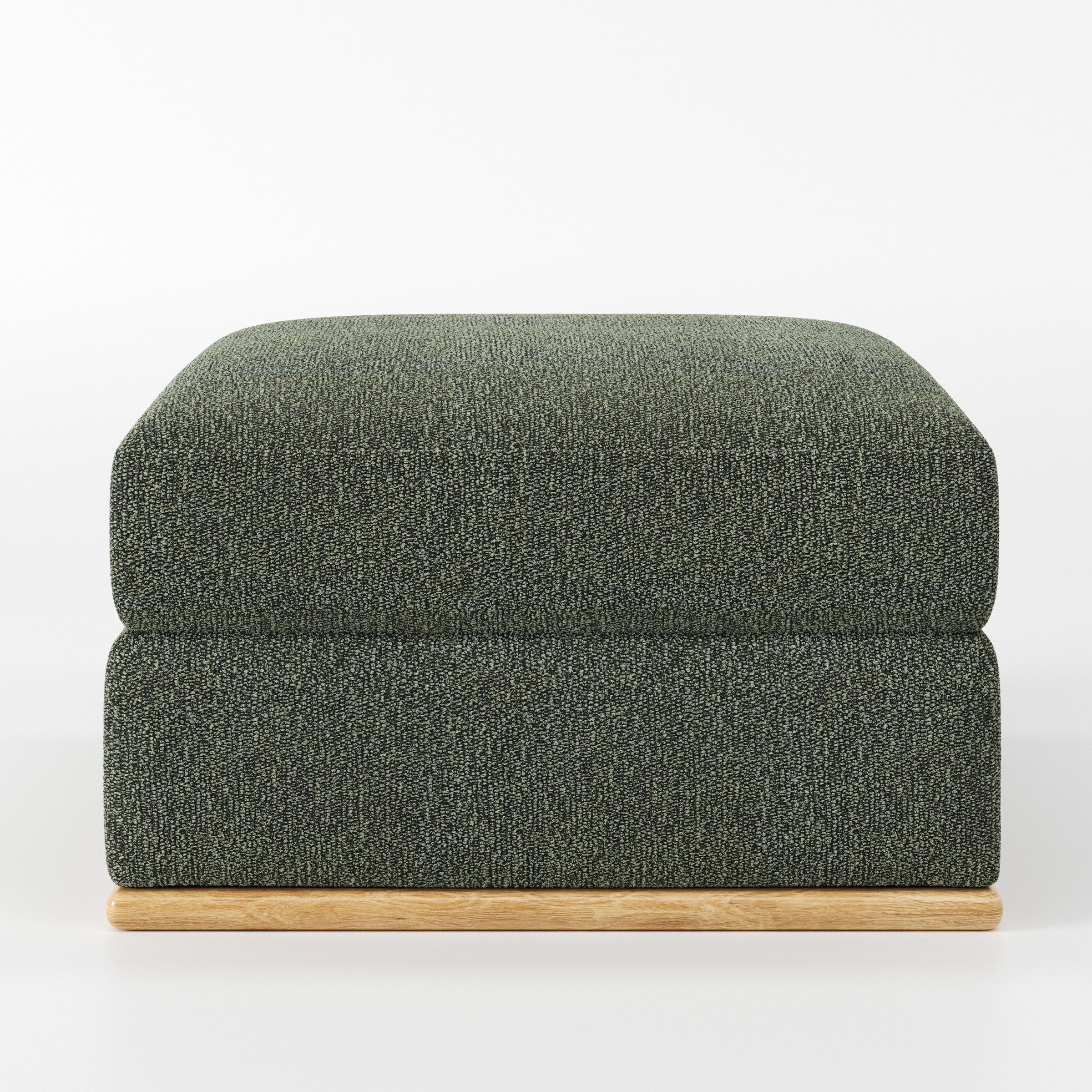 Cusher footstool in Kilda Boucle Moss shown front-on against a neutral studio backdrop.