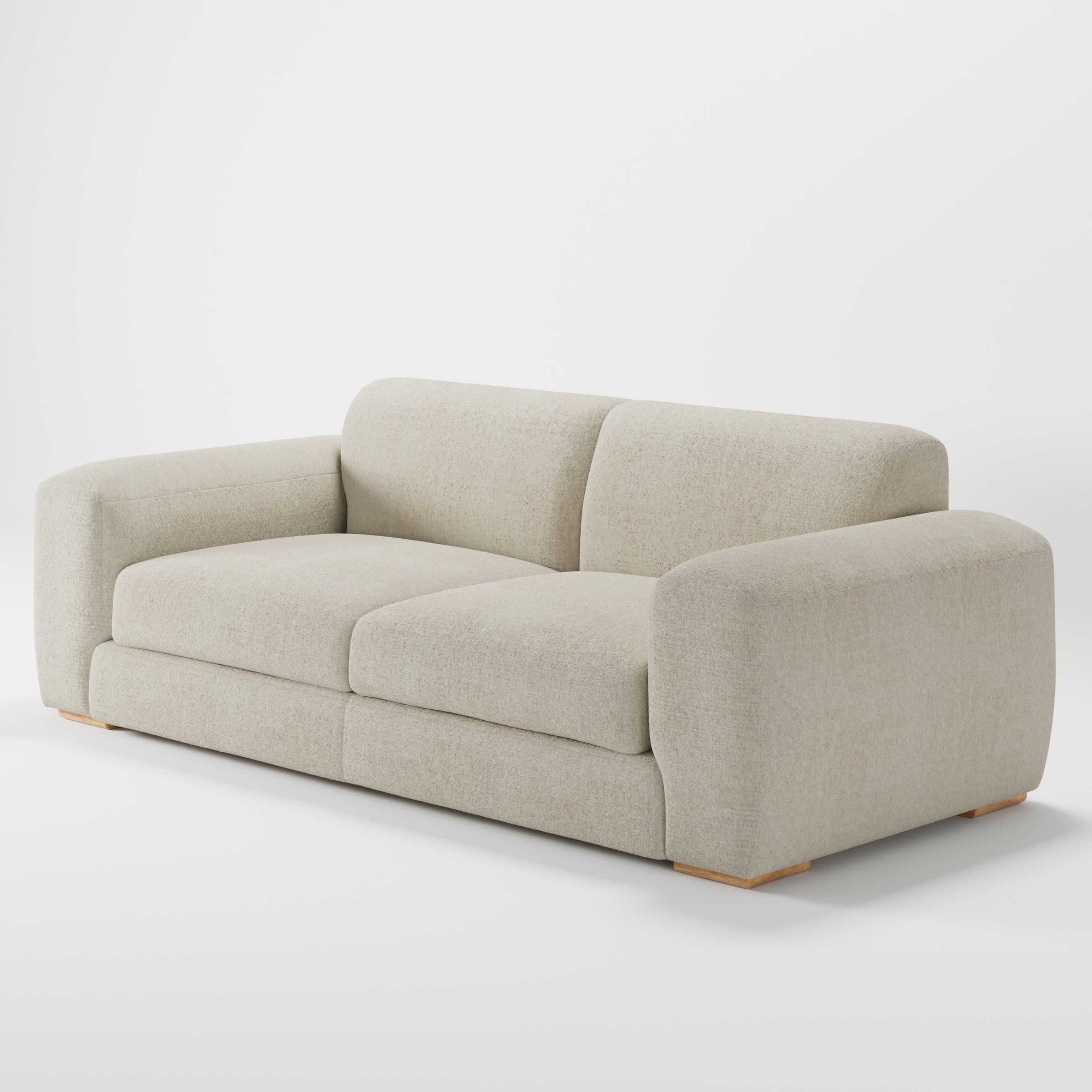 Darwell sofa in Alderney Linen Oatmeal shown at a diagonal angle highlighting arm profile and seat depth.