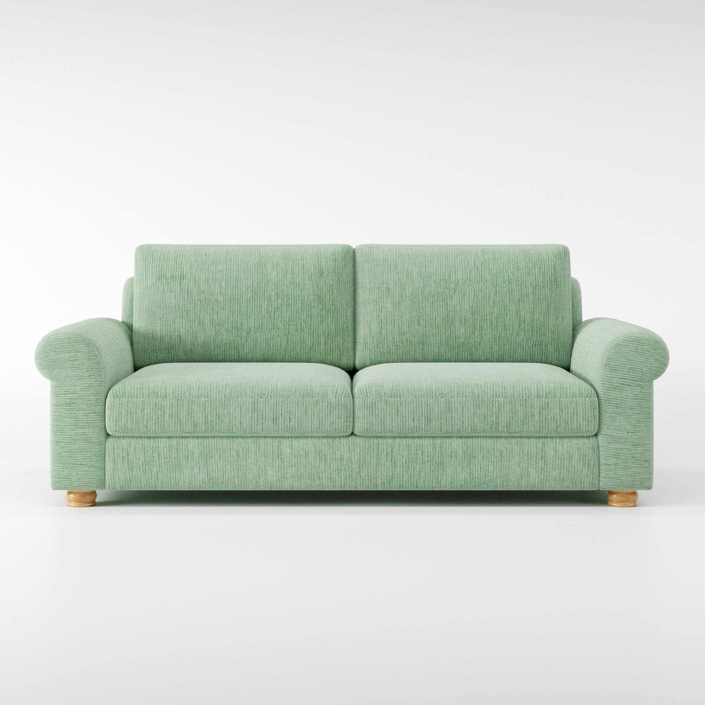 Anna Lee sofa in Caldey Velvet Corduroy Eucalyptus shown front-on against a neutral studio backdrop.