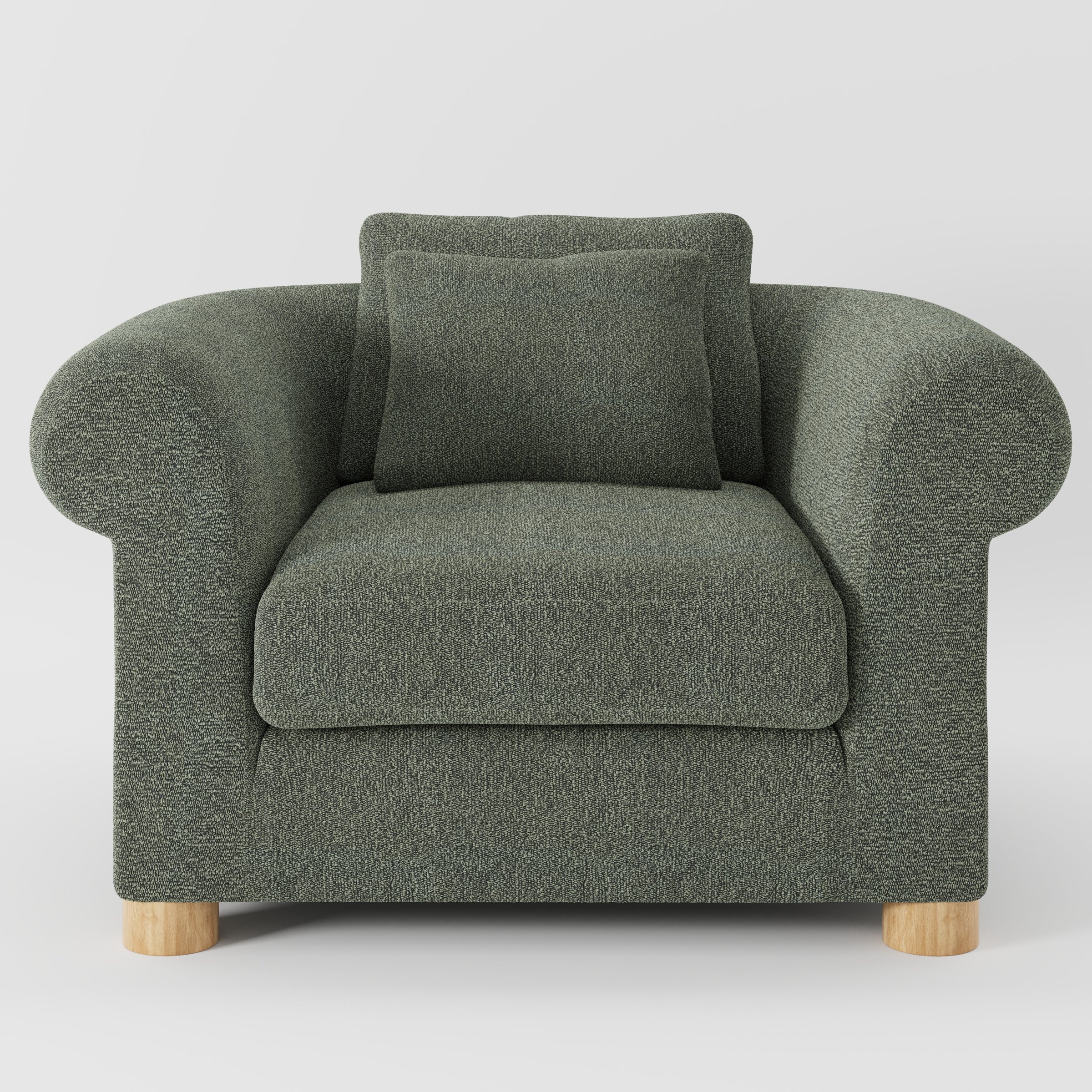 Windermere armchair in Kilda Boucle Moss shown front-on against a neutral studio backdrop.