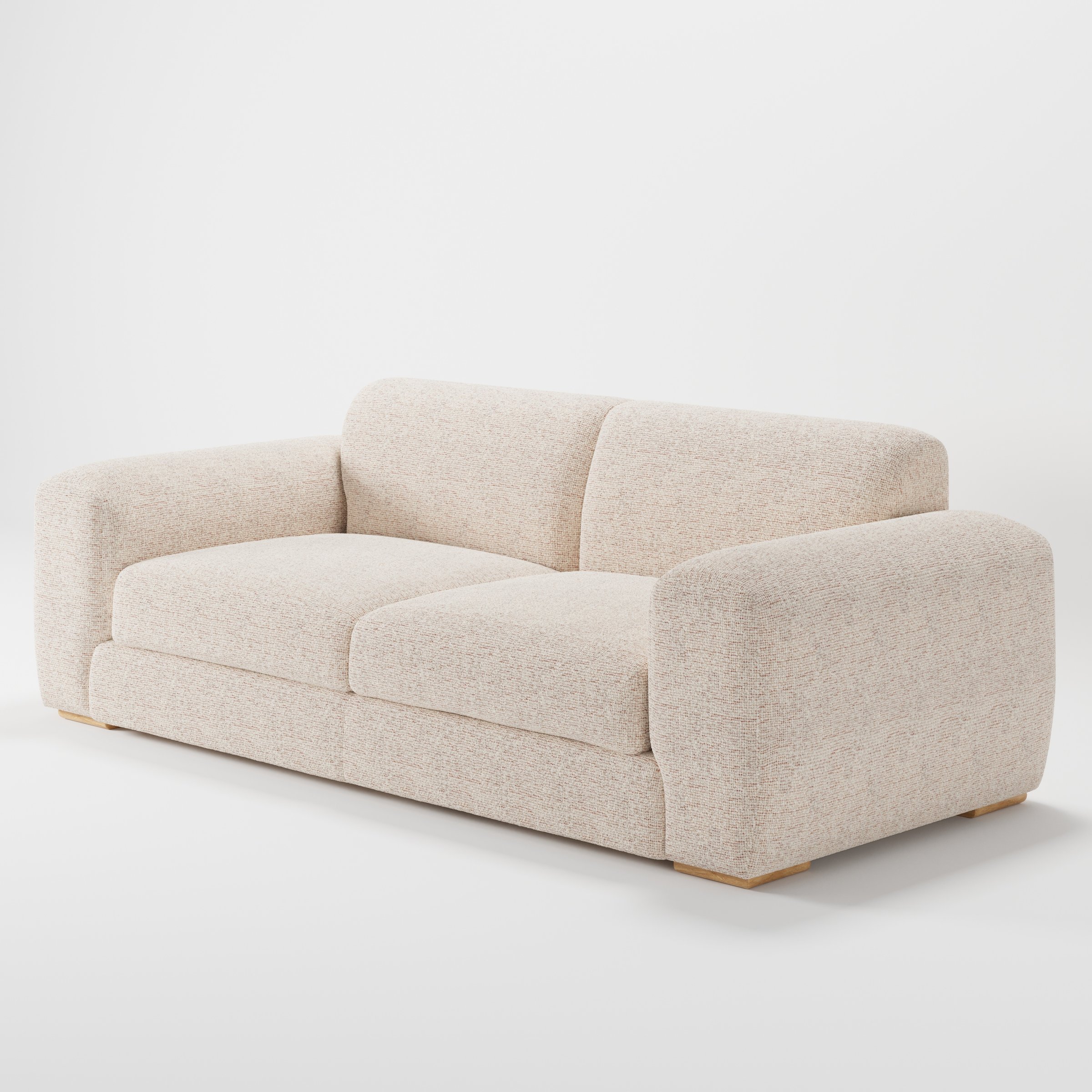 Darwell sofa in Orsay Boucle Cream and Copper shown at a diagonal angle highlighting arm profile and seat depth.