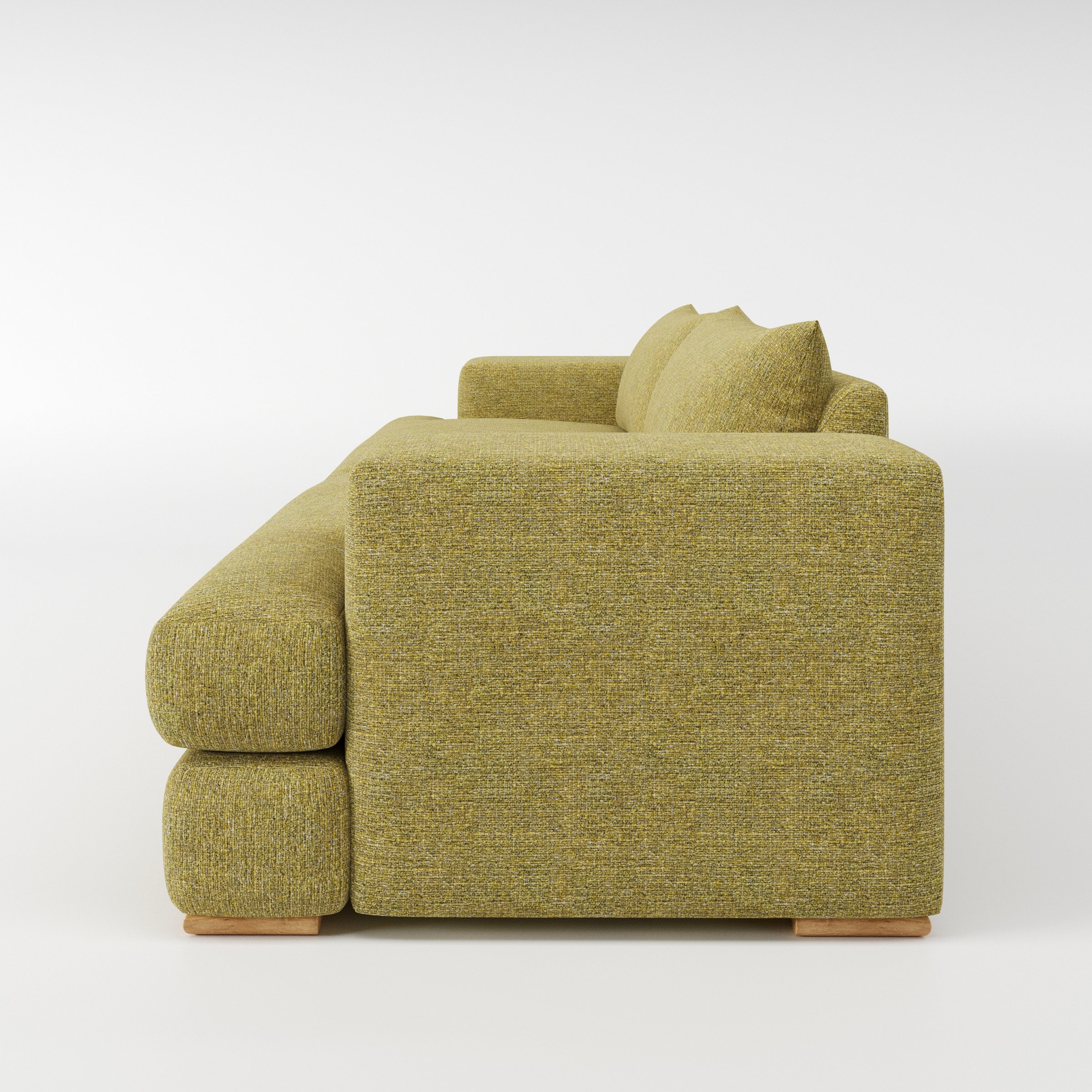 Fane sofa in Heyling Tweed Sencha shown in side profile displaying proportions and overall silhouette.