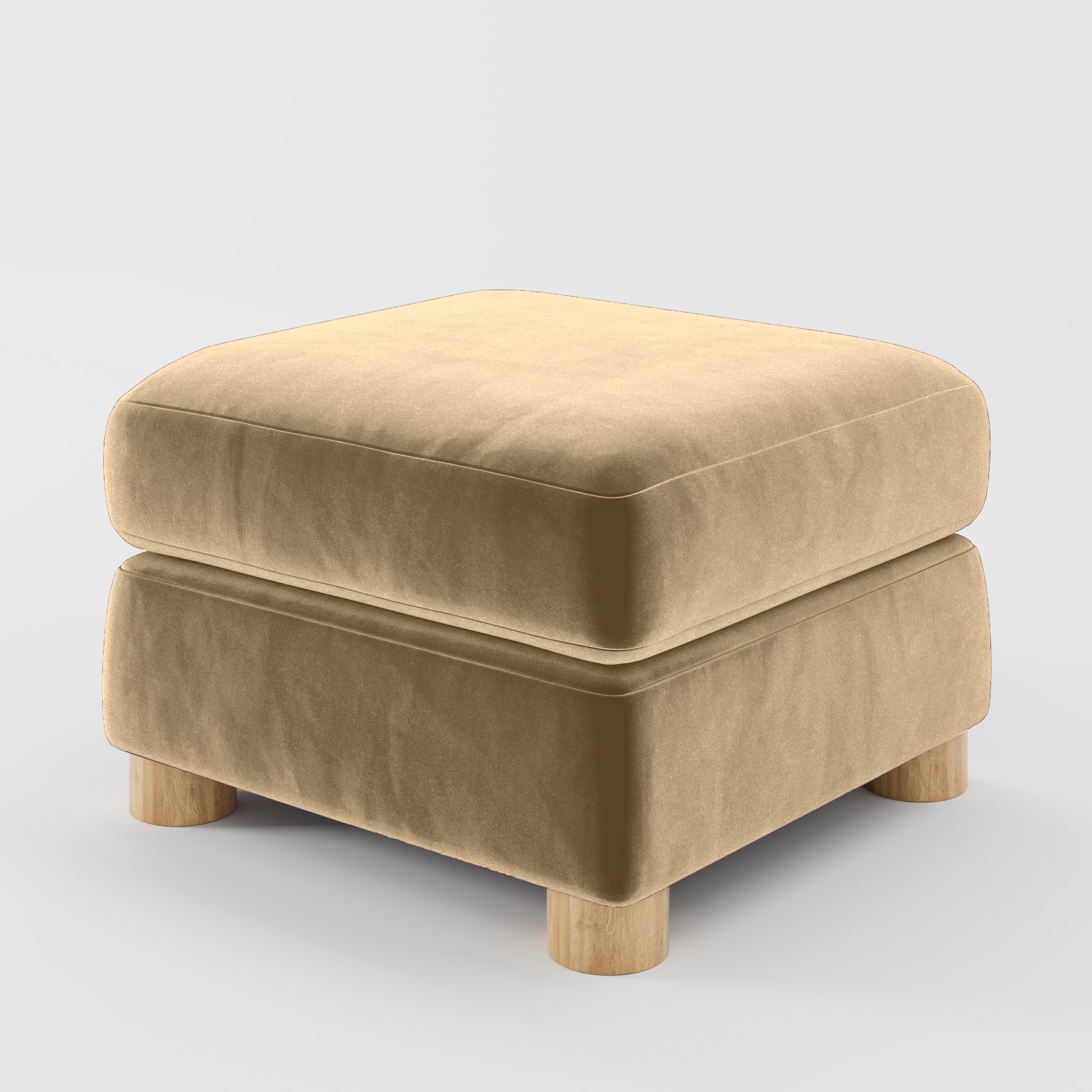 Diagonal view of the Windermere footstool upholstered in Plush EasyClean Velvet in Cafe.