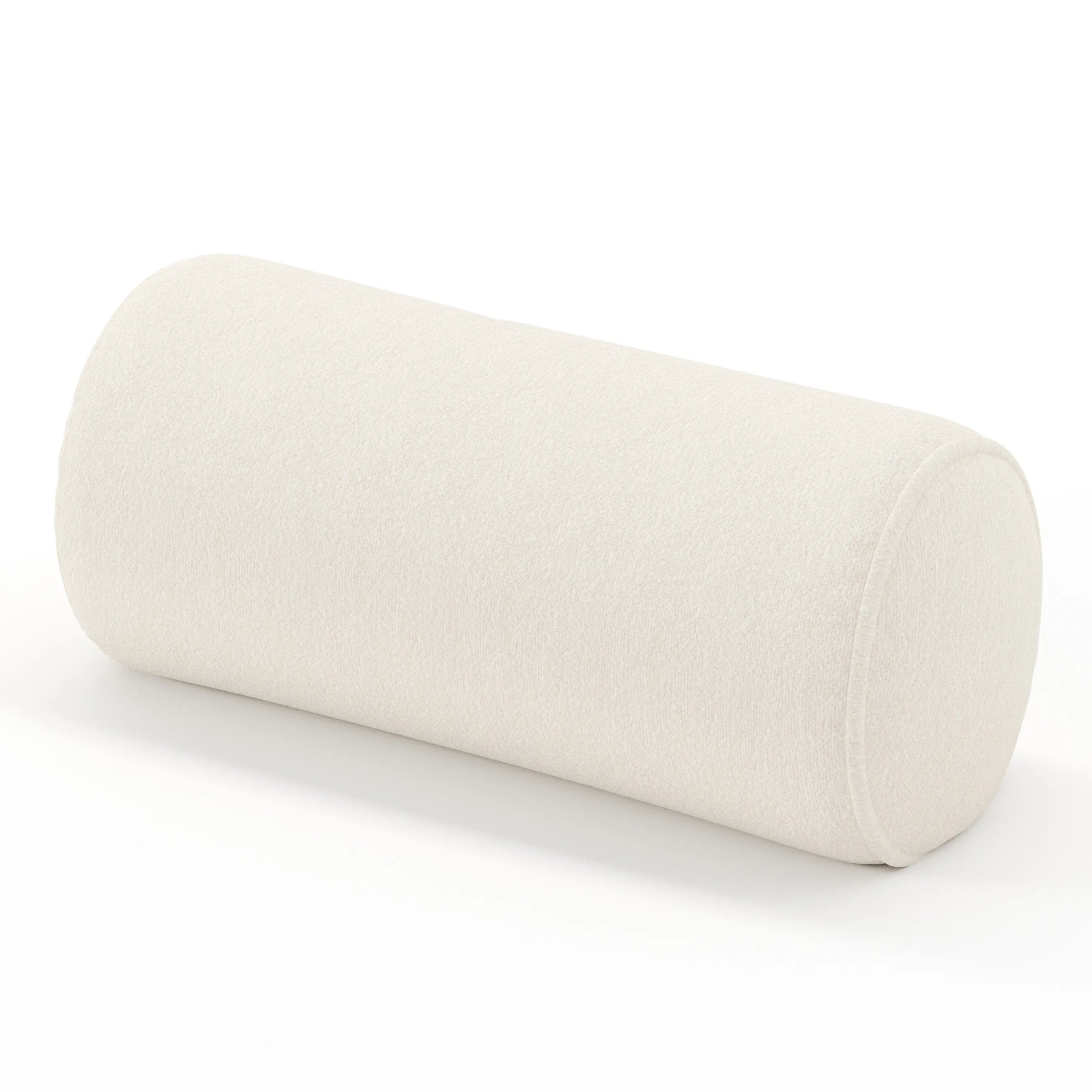 Ledger cushion in Kilda Boucle Cream, cylindrical bolster cushion in soft cream boucle, size 26cm x 56cm