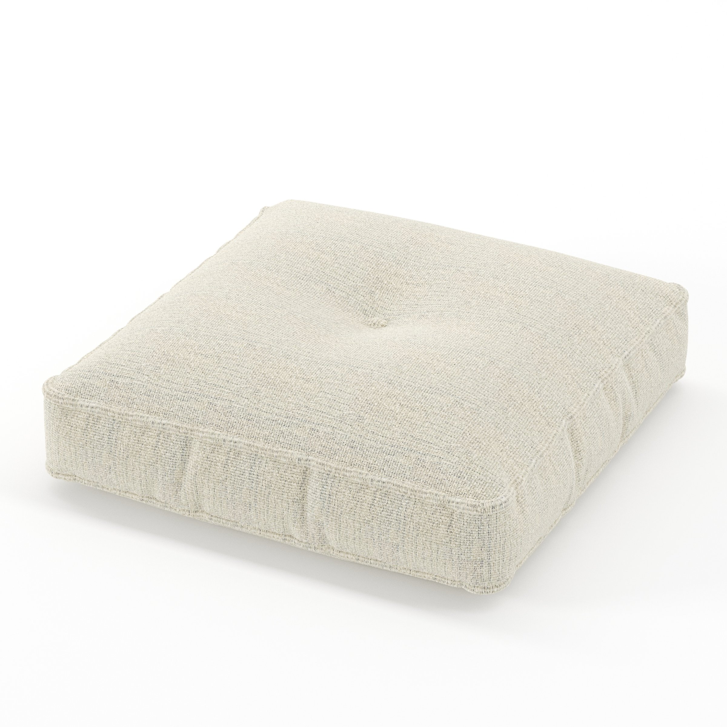 Base cushion in Orsay Boucle Cream and Marine, square tufted cushion with border and piping in textured boucle with cream and deep blue tones and central tuft, size 50cm x 50cm x 8.75cm