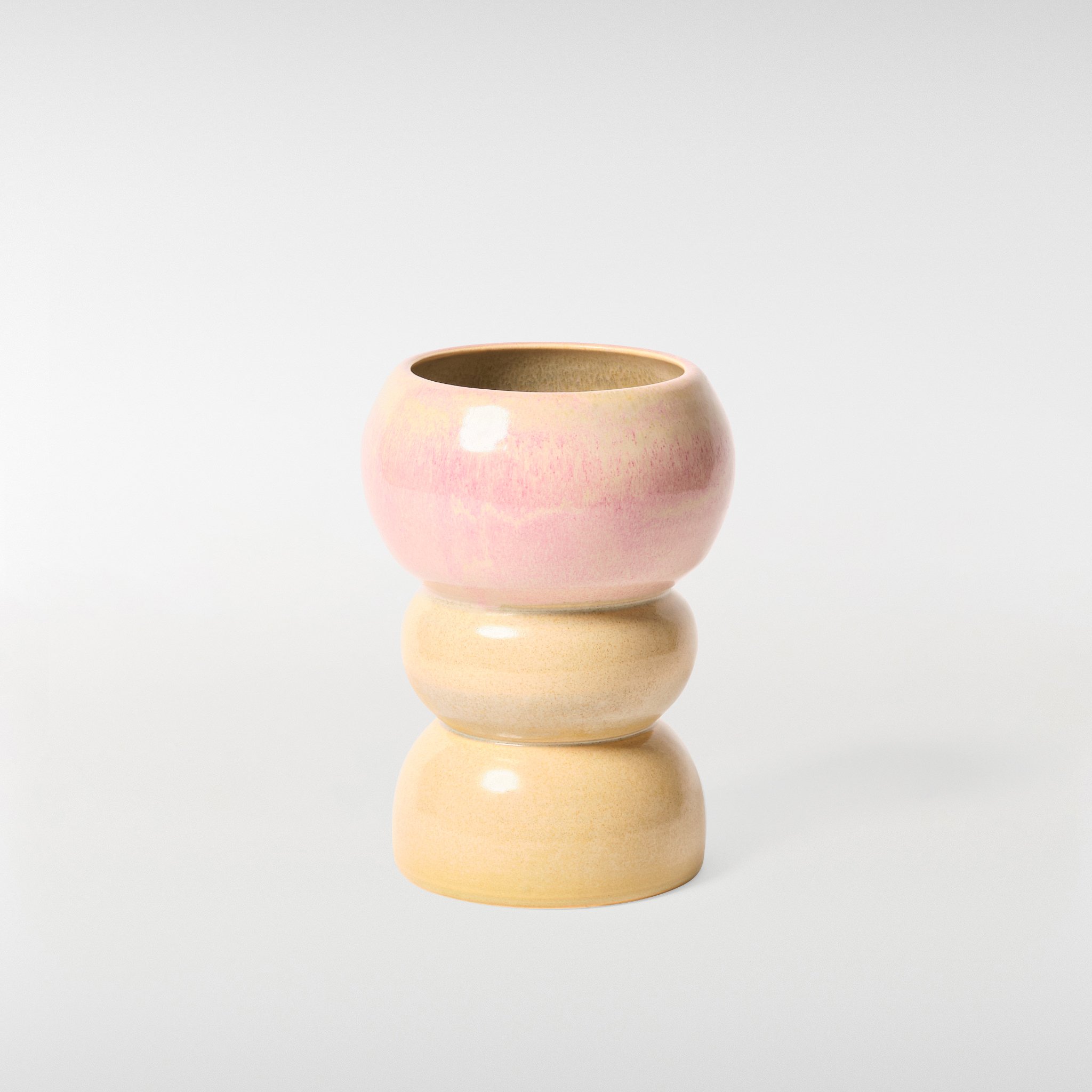 Loam Vase 1 in pink and cream glaze, rounded stacked ceramic vase