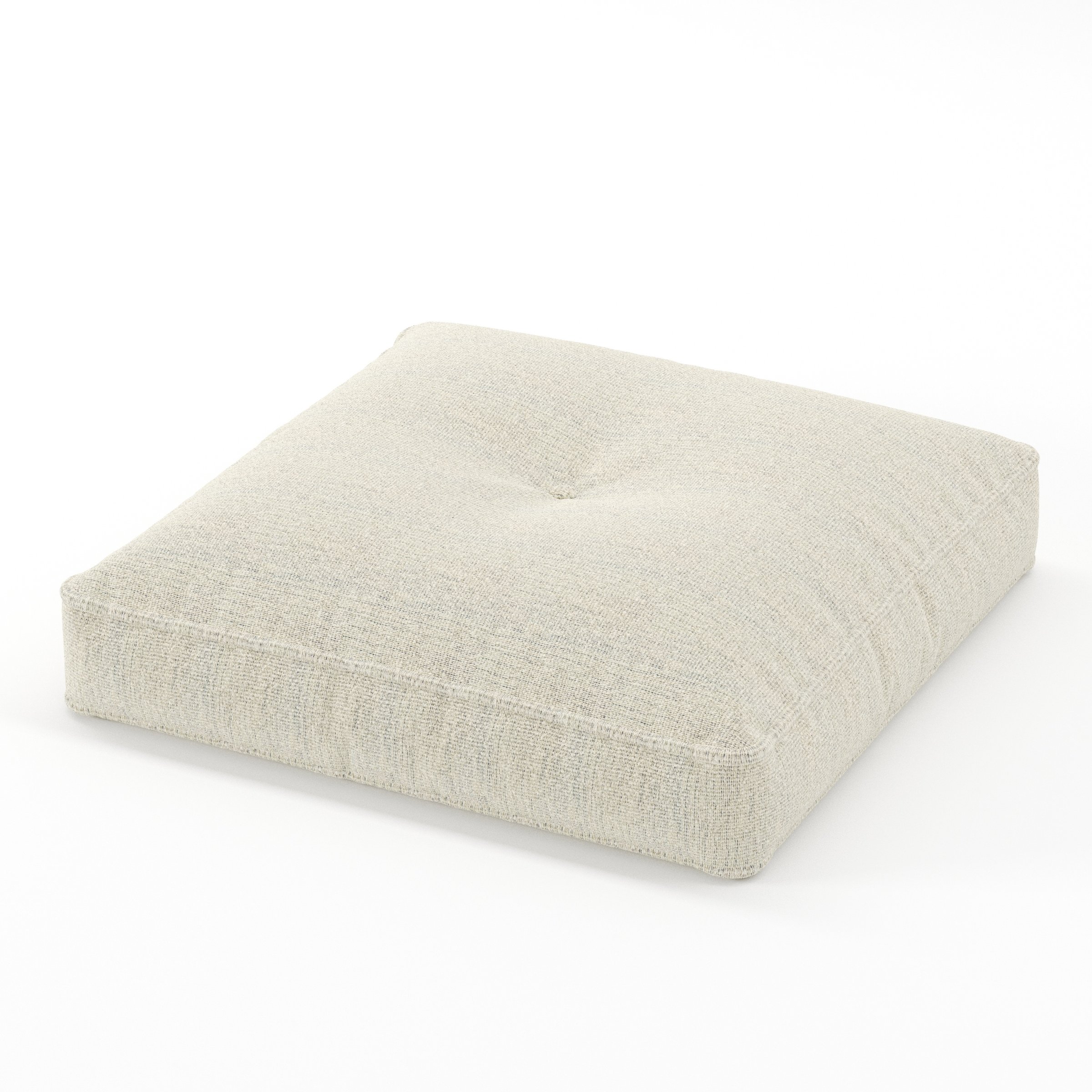 Base cushion in Orsay Boucle Cream and Marine, square tufted cushion with border and piping in textured boucle with cream and deep blue tones and central tuft, size 60cm x 60cm x 8.75cm