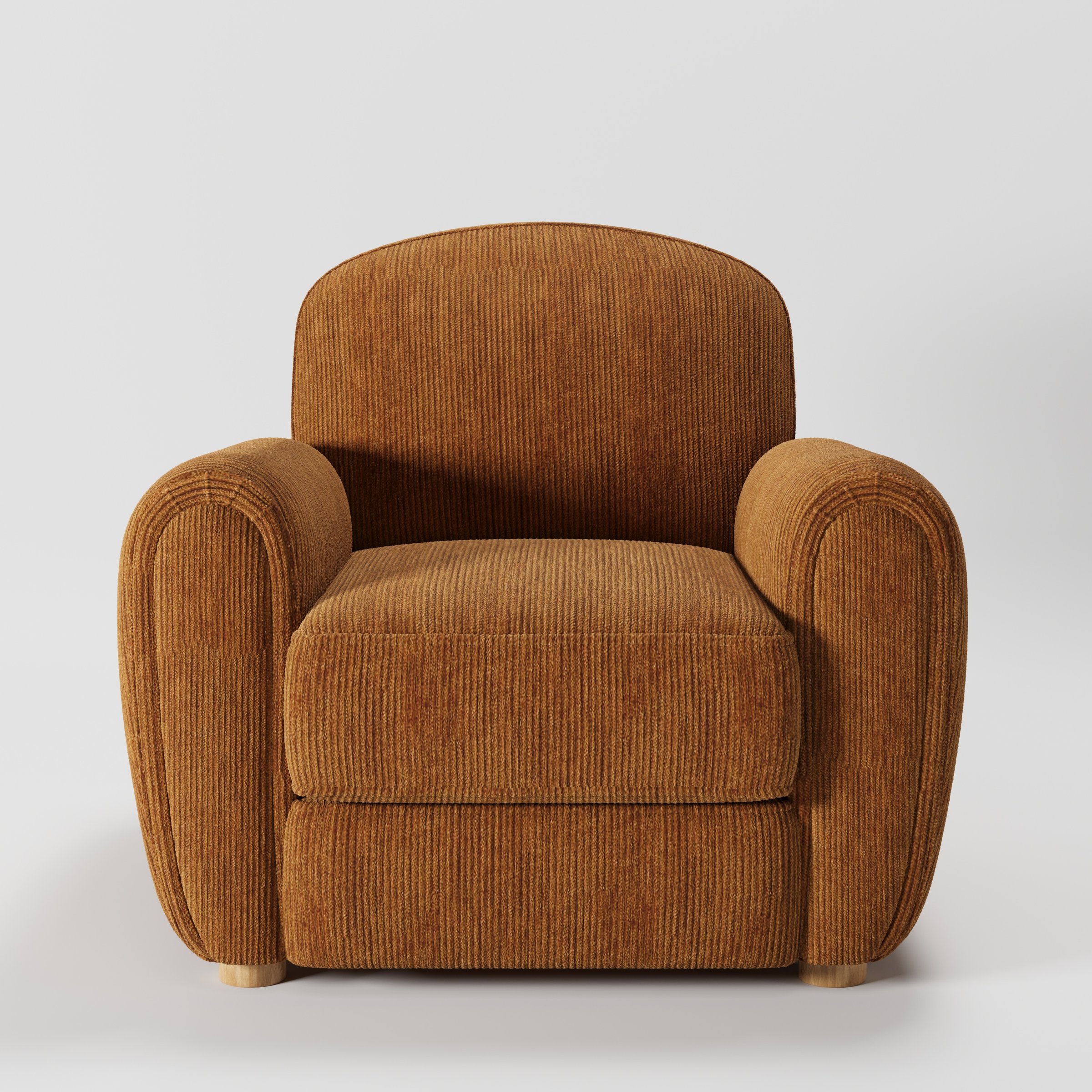 Fergus armchair in Caldey Velvet Corduroy Tobacco shown front-on against a neutral studio backdrop.