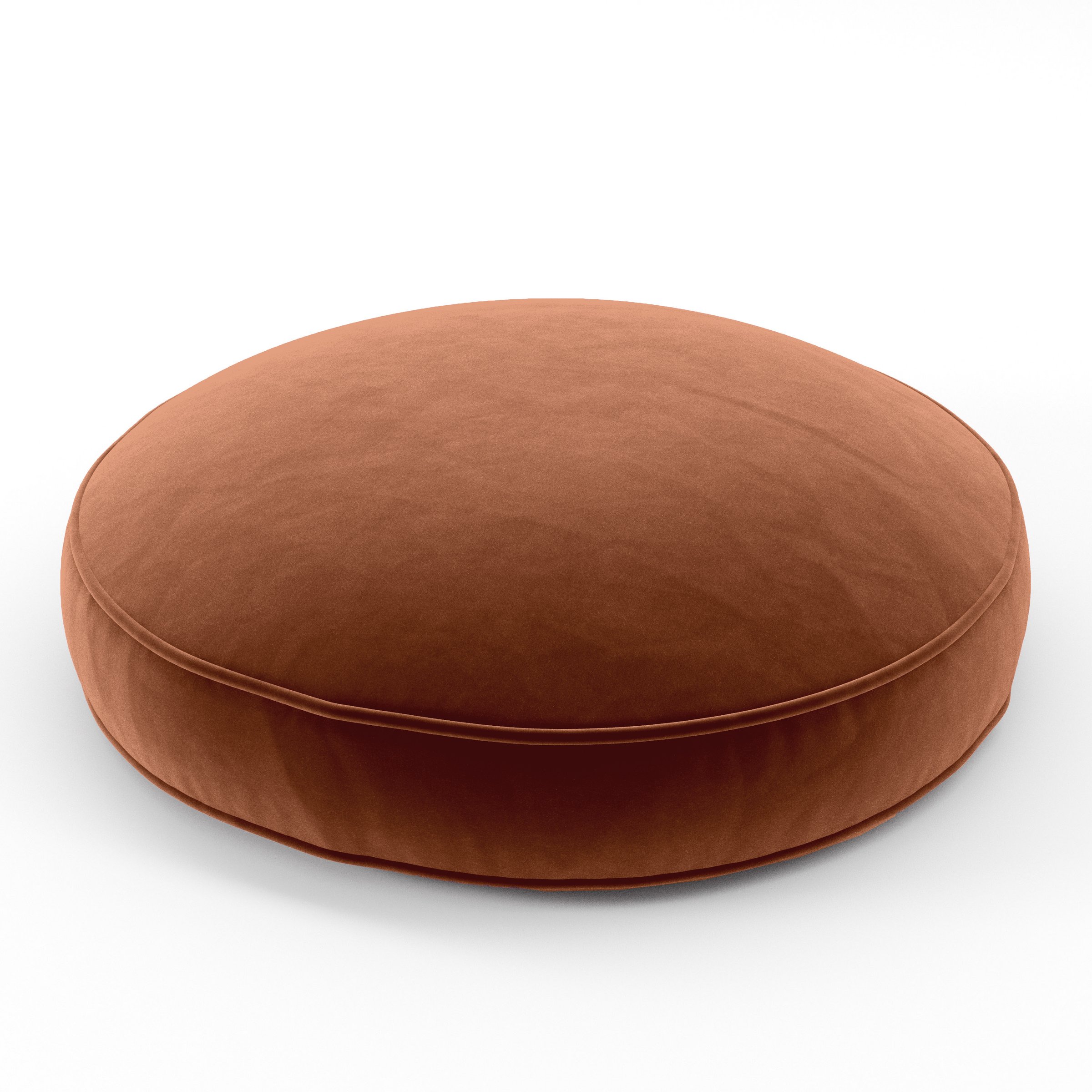 Orbit Cushion round cushion with piping upholstered in Plush EasyClean Velvet in Apricot, size 60cm x 8.75cm.