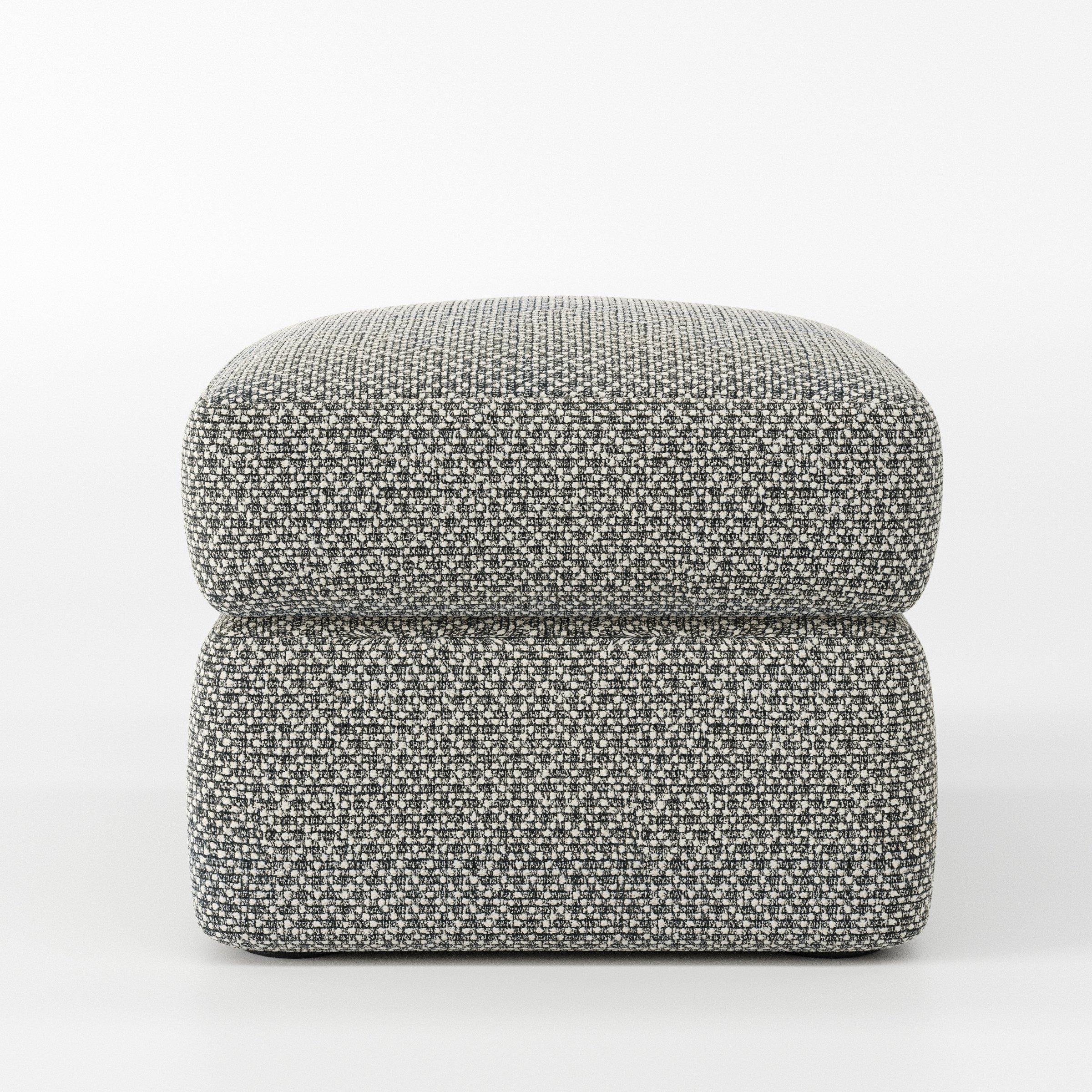 Coniston footstool in Rousay Wool Blend Tar and Chalk shown front-on against a neutral studio backdrop.