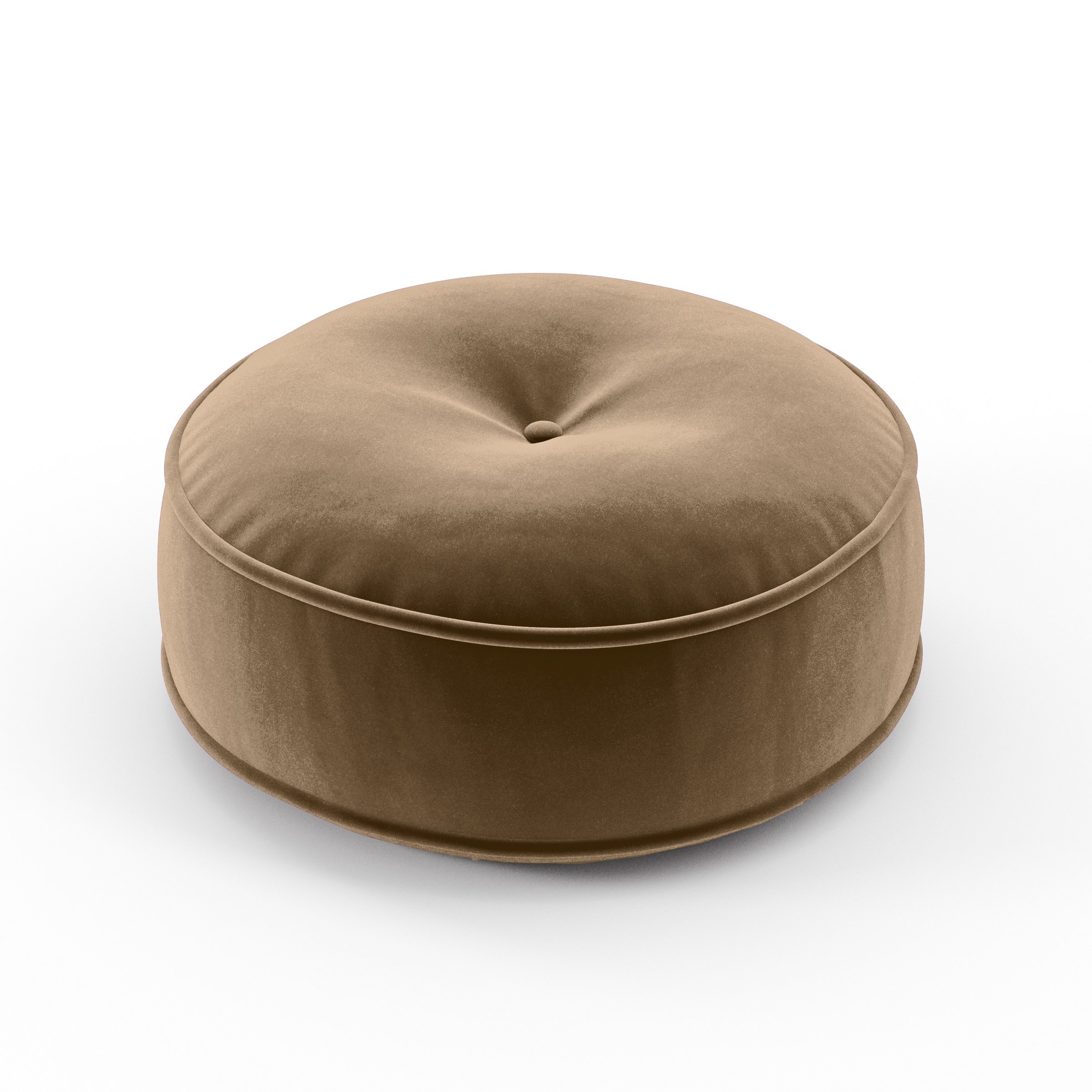 Cove Cushion round tufted cushion with piping upholstered in Plush EasyClean Velvet in Caribou, size 40cm x 8.75cm.
