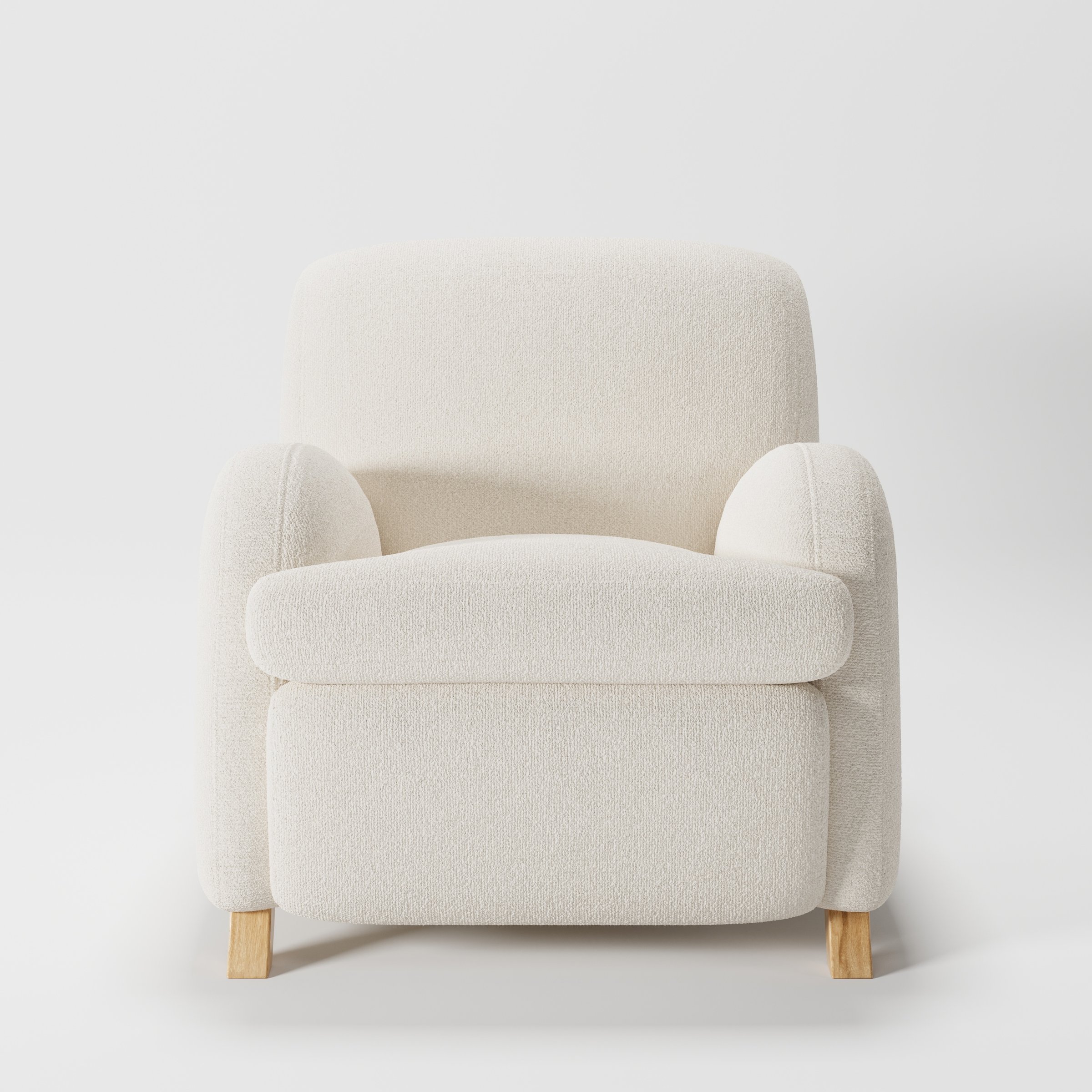 Rye armchair in Kilda Boucle Cream shown front-on against a neutral studio backdrop.