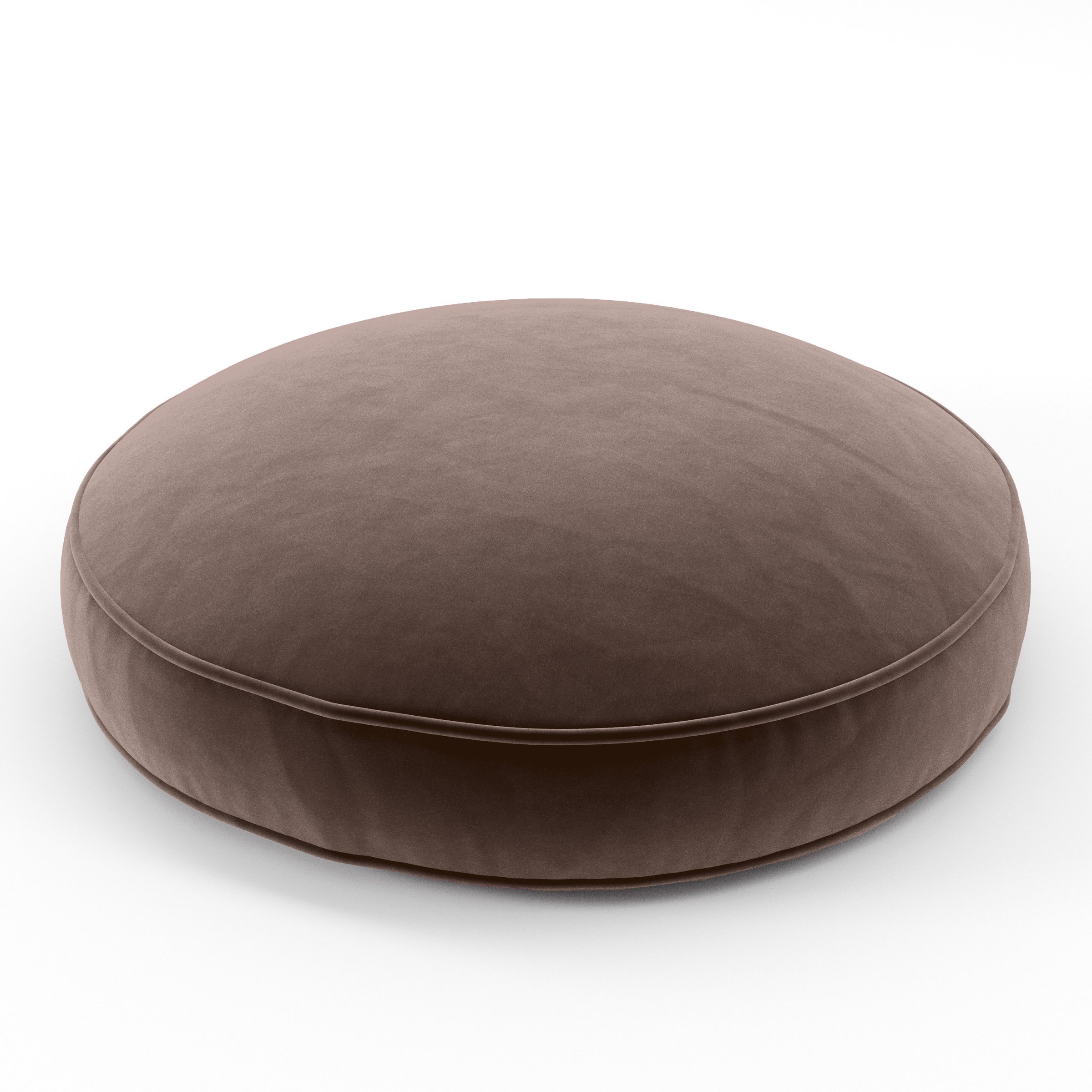 Orbit Cushion round cushion with piping upholstered in Plush EasyClean Velvet in Mole, size 60cm x 8.75cm.