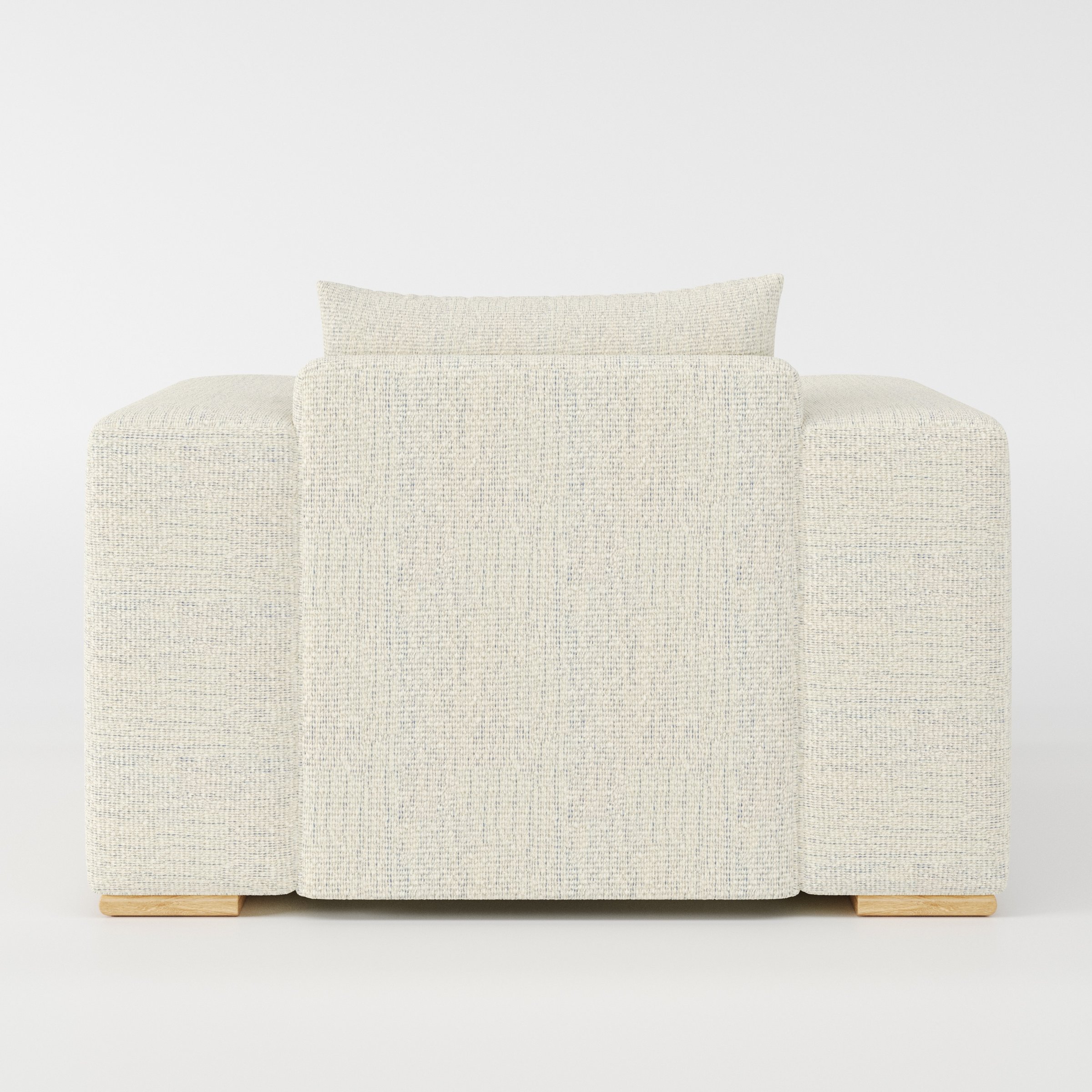 Fane armchair in Orsay Boucle Cream and Marine shown from the rear highlighting backrest shape and upholstery finish.
