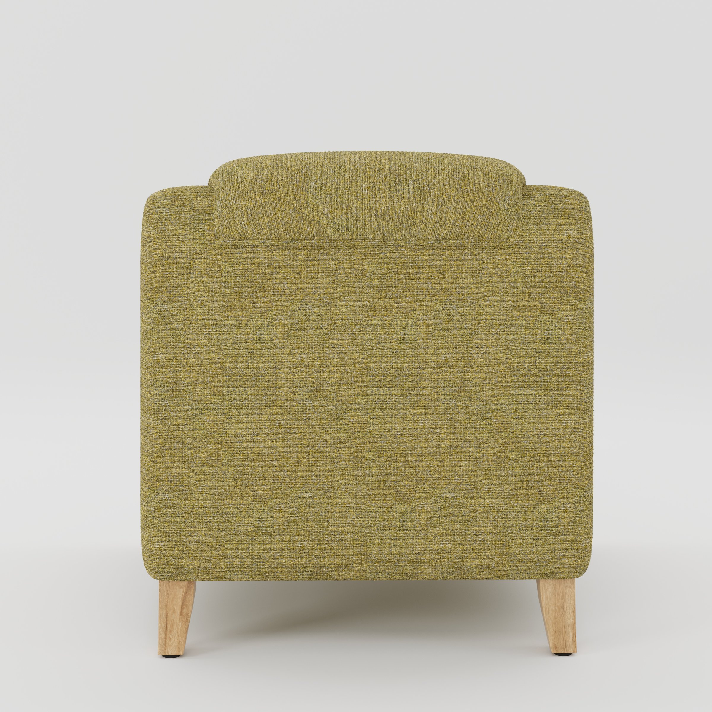 Erne armchair in Heyling Tweed Sencha shown from the rear highlighting backrest shape and upholstery finish.