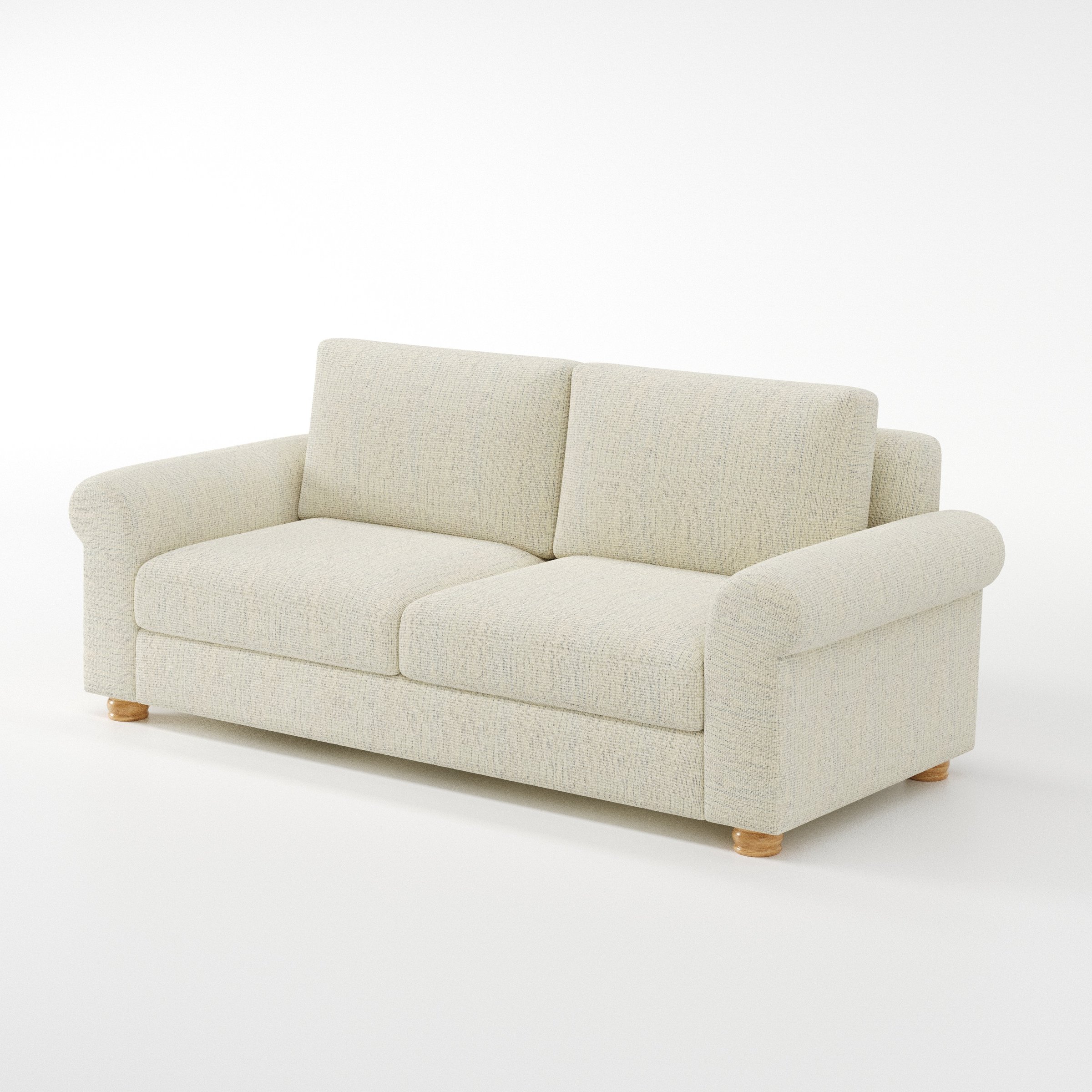 Anna Lee sofa in Orsay Boucle Cream and Marine shown at a diagonal angle highlighting arm profile and seat depth.