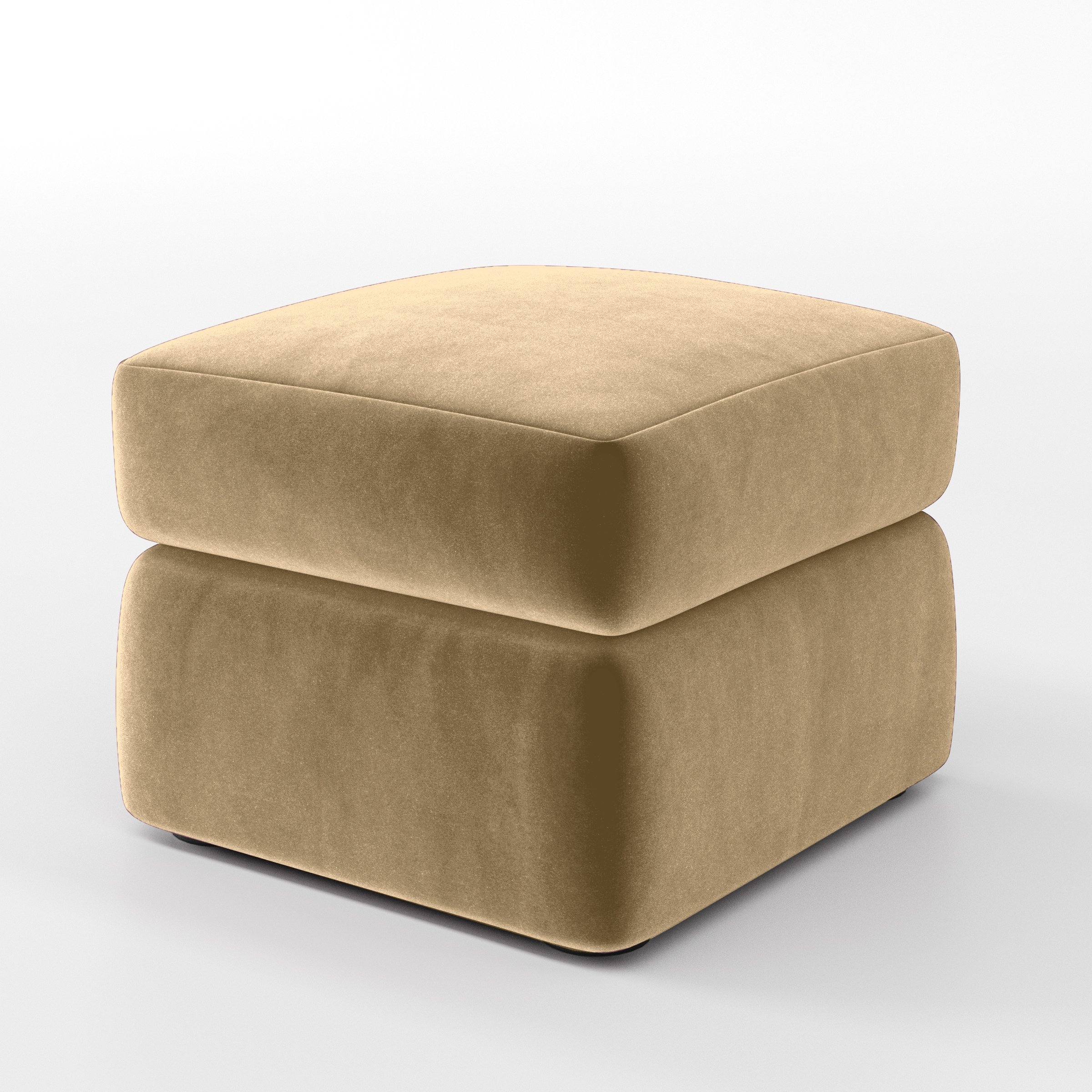 Diagonal view of the Coniston footstool upholstered in Plush EasyClean Velvet in Cafe.
