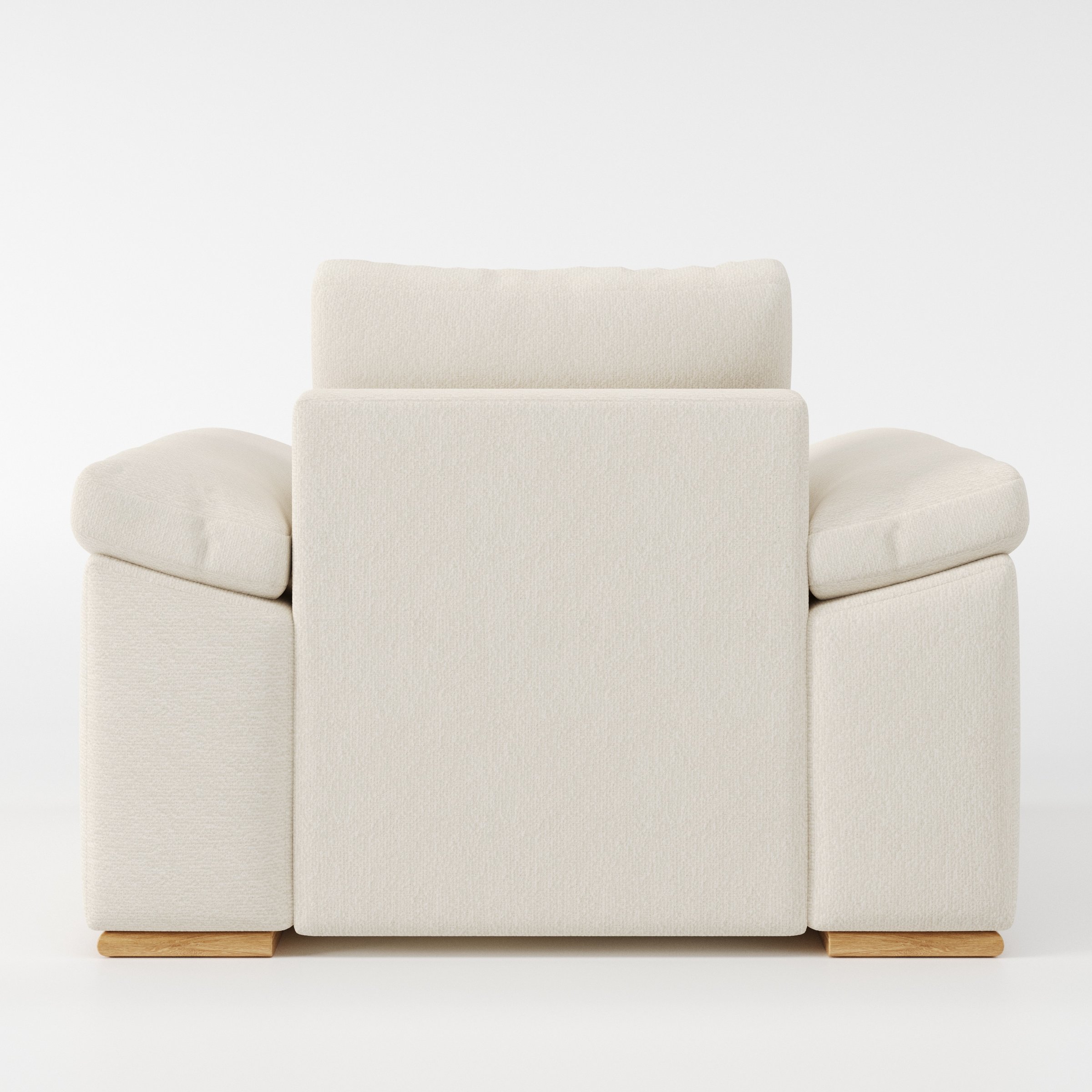 Moy armchair in Kilda Boucle Cream shown from the rear highlighting backrest shape and upholstery finish.