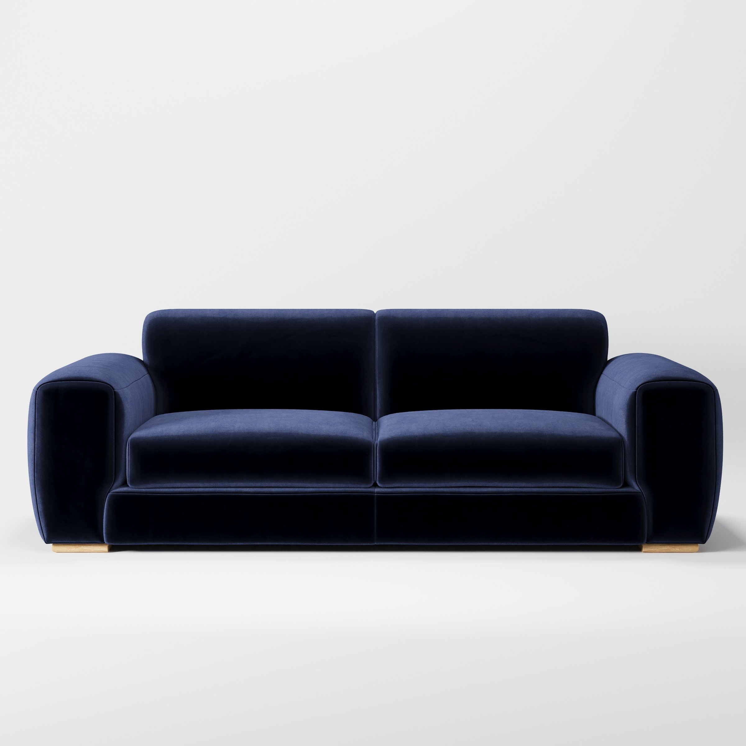 Darwell sofa in Noss Velvet Navy shown front-on against a neutral studio backdrop.