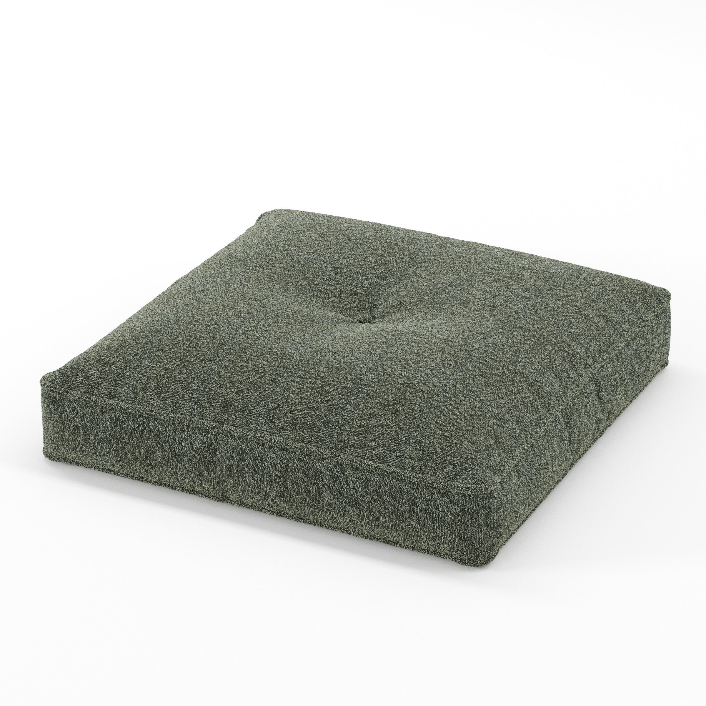 Base cushion in Kilda Boucle Moss, square tufted cushion with border and piping in textured grey boucle with central tuft, size 60cm x 60cm x 8.75cm
