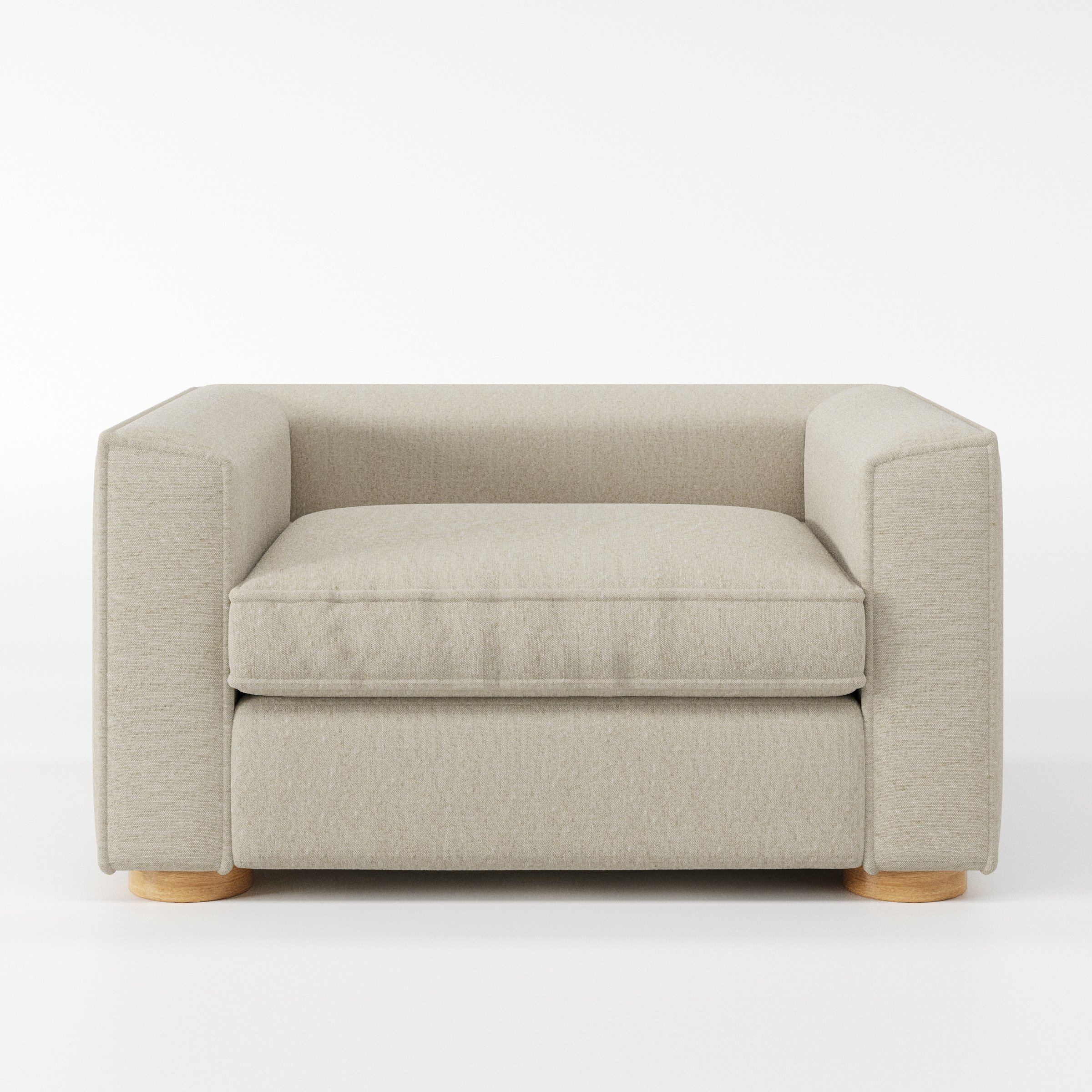 Feale armchair in Alderney Linen Oatmeal shown front-on against a neutral studio backdrop.