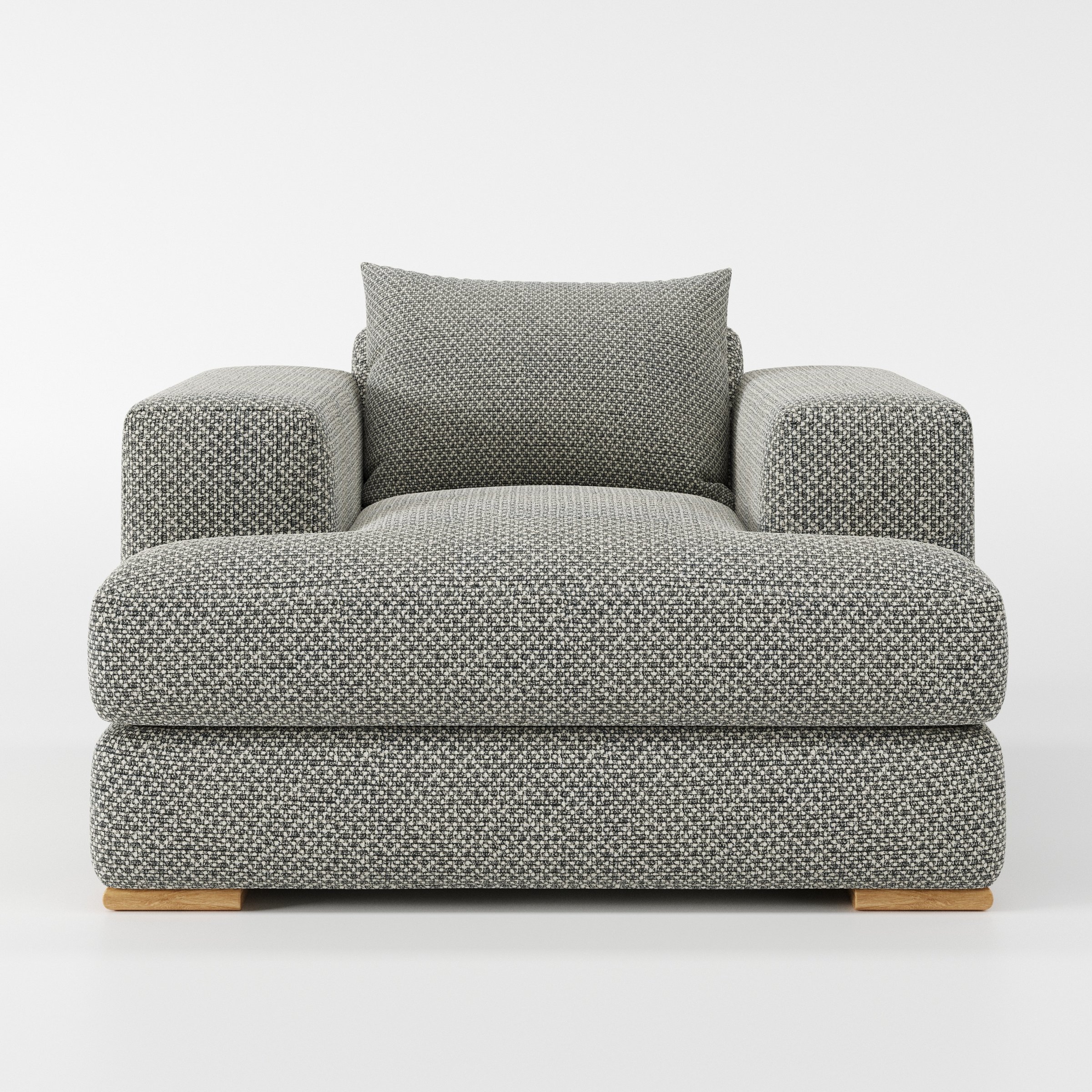 Fane armchair in Rousay Wool Blend Tar and Chalk shown front-on against a neutral studio backdrop.