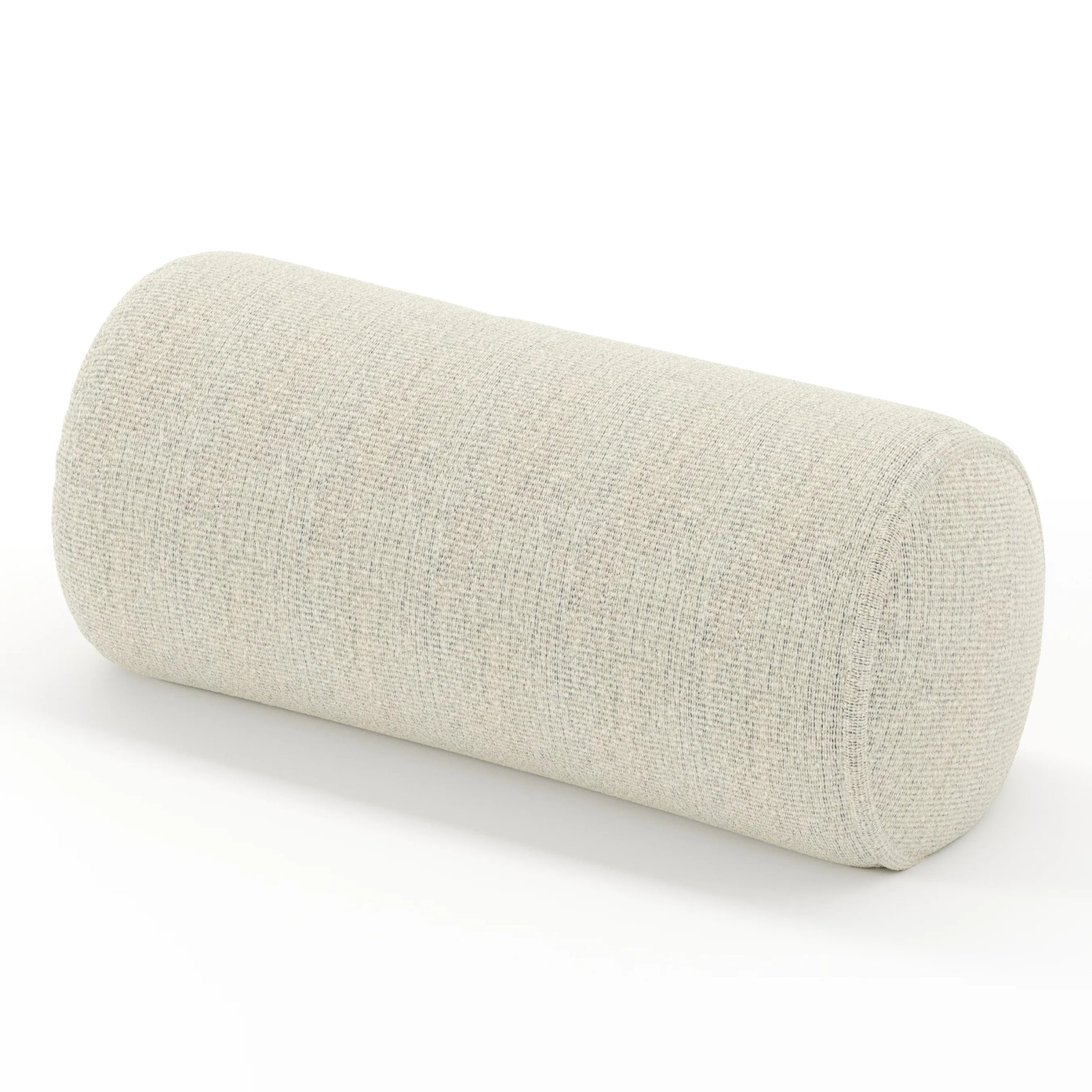 Ledger cushion in Orsay Boucle Cream and Marine, cylindrical bolster cushion in textured boucle with cream and deep blue tones, size 26cm x 56cm