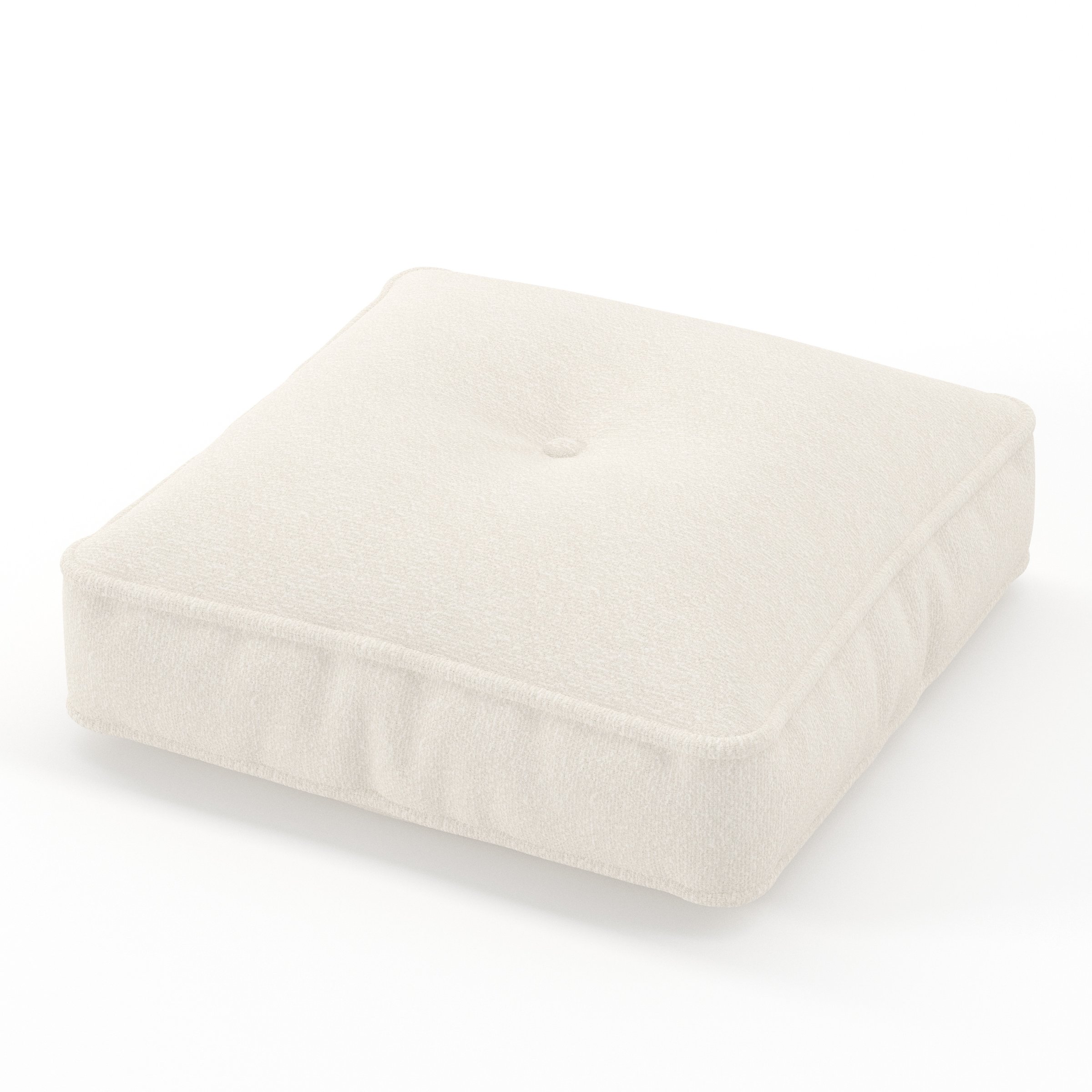 Base cushion in Kilda Boucle Cream, square tufted cushion with border and piping in soft cream boucle with central tuft, size 40cm x 40cm x 8.75cm