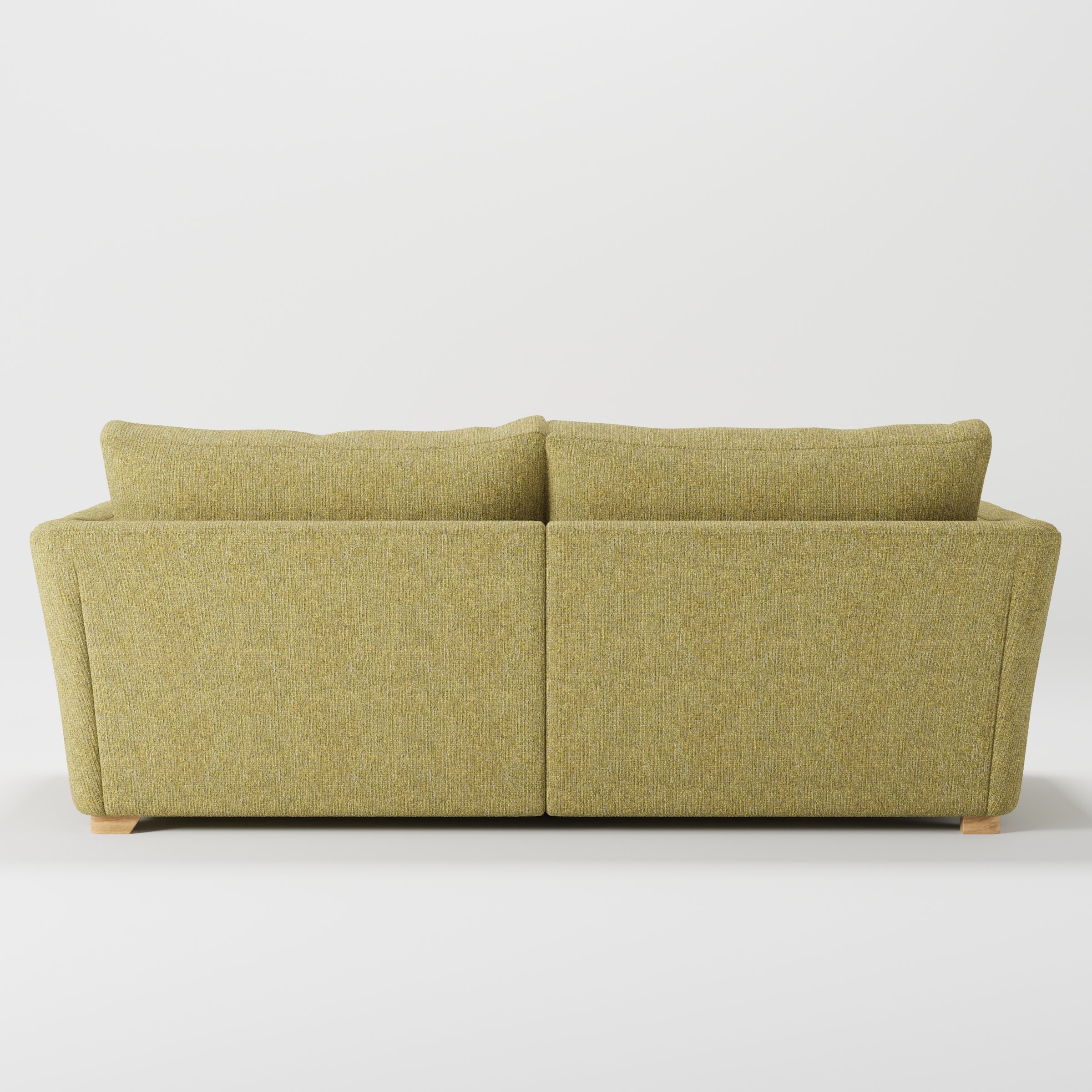 Stowe sofa in Heyling Tweed Sencha shown from the rear highlighting back cushions and upholstery finish.