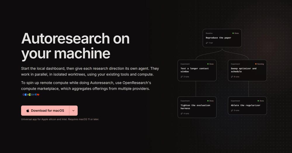 OpenResearch homepage showing parallel research agent runs