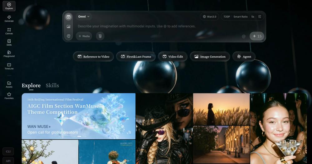 Wan generator page with a prompt box, video modes and a grid of generated samples Wan generator page with a prompt box, video modes and a grid of generated samples