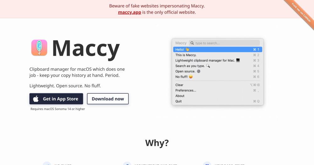 maccy landing page