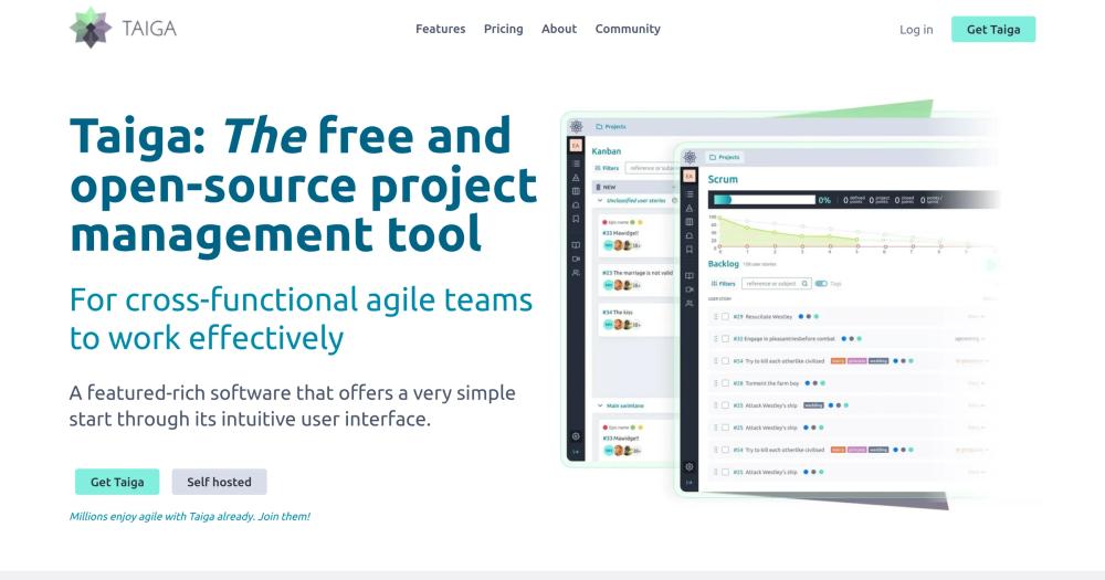 Taiga project management with Kanban and Scrum boards