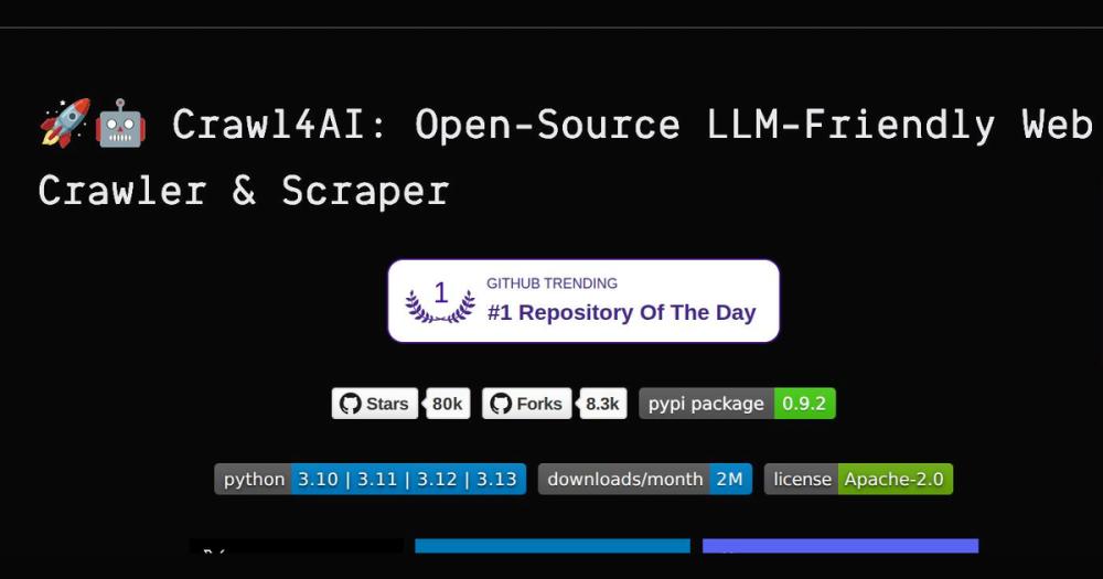 Crawl4AI homepage hero showing the open-source LLM-friendly web crawler and its GitHub stats