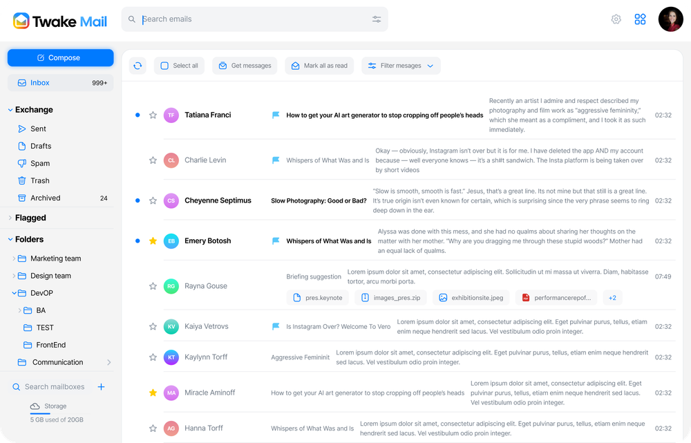 Twake Mail inbox interface