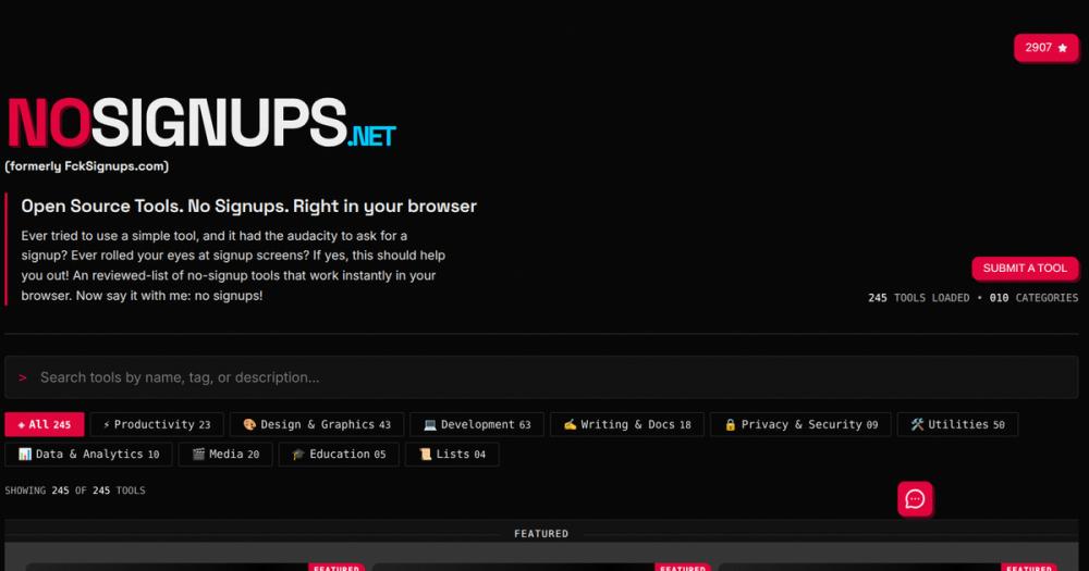 NoSignups.net hero: browser-based open source tools directory NoSignups.net hero: browser-based open source tools directory