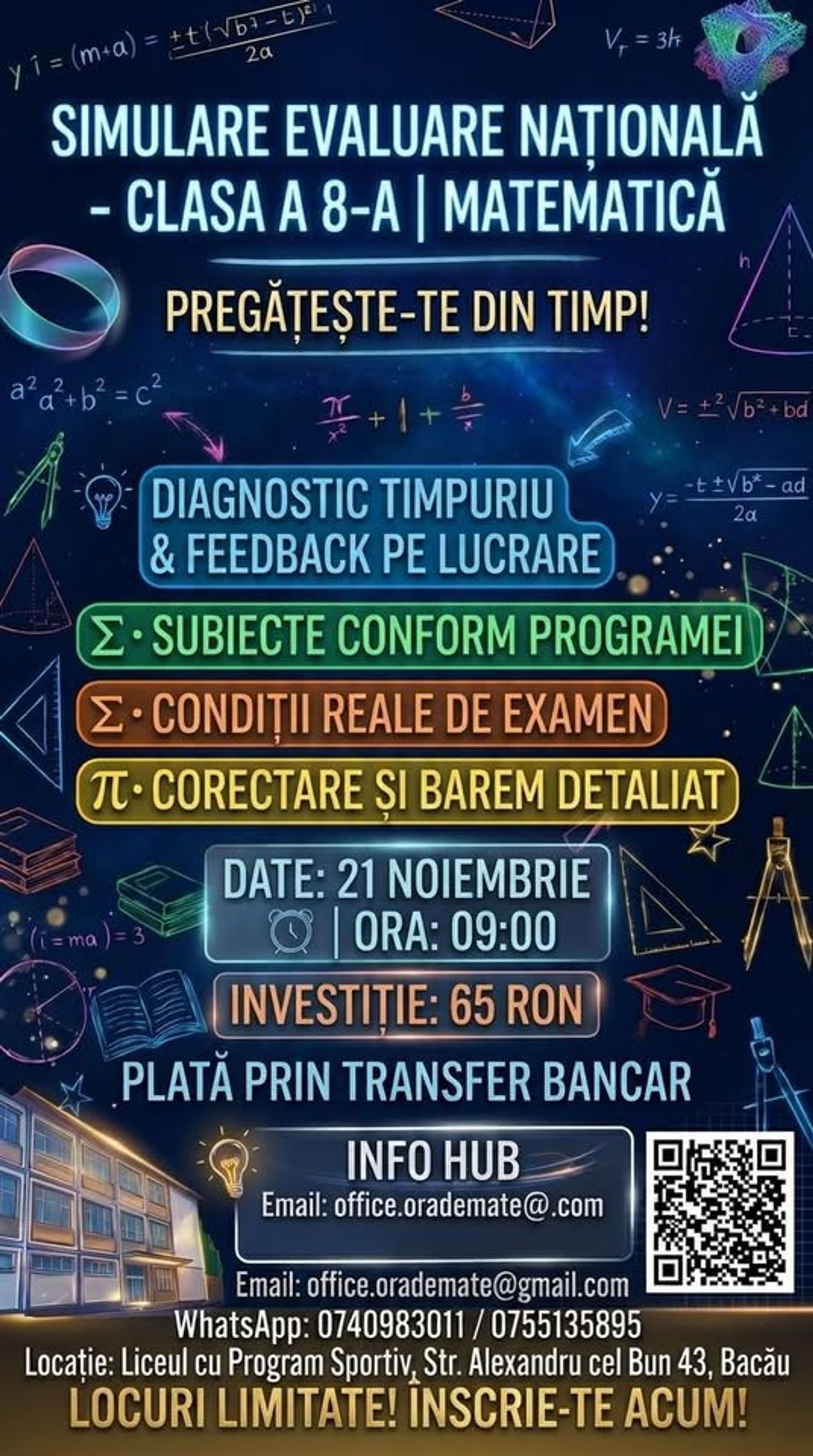 Afis Simulare matematica - format fizic – Liceul cu Program Sportiv, Bacau