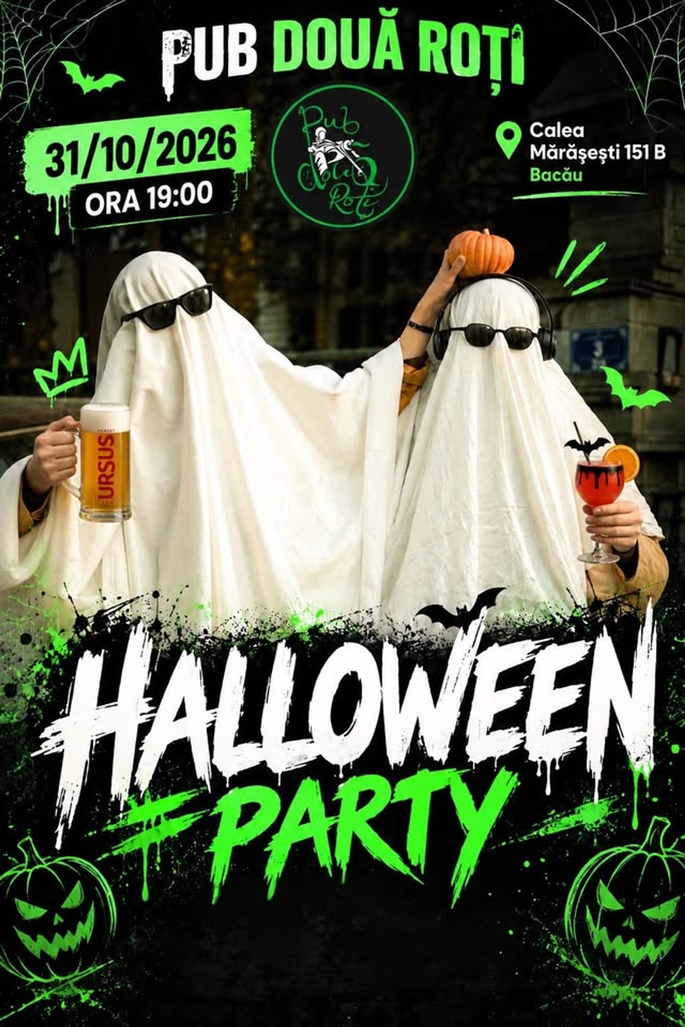 Afis Halloween Party by Pub Doua Roti – Pub 2 Roti, Bacau