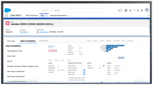 Example 1. Interactive module that allows submitters to check on their data quality results