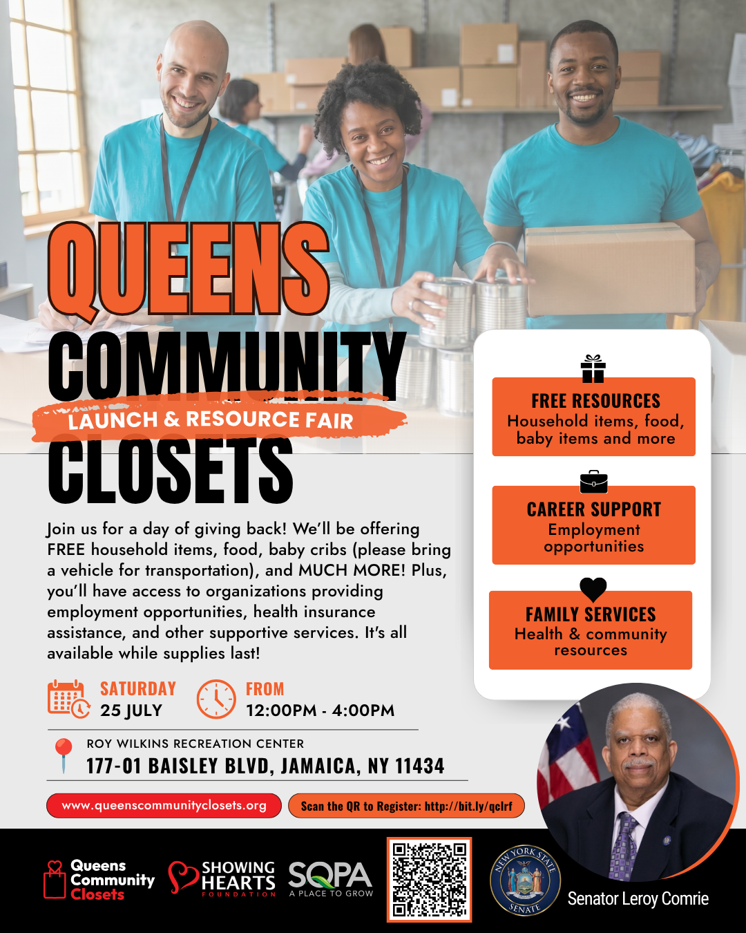 Queens Community Closets LAUNCH flyer