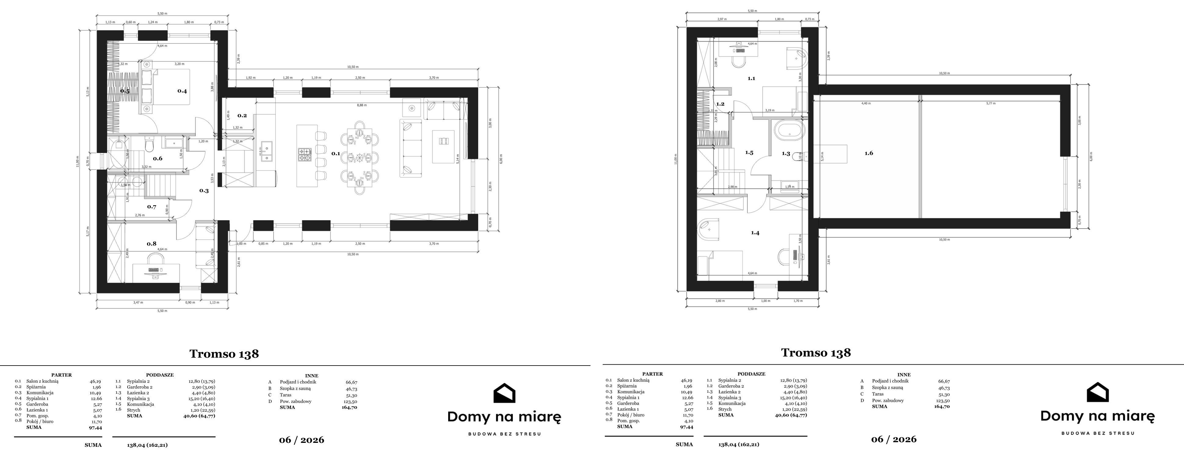 Rzut parteru i poddasza domu Tromsø 138 — projekt koncepcyjny