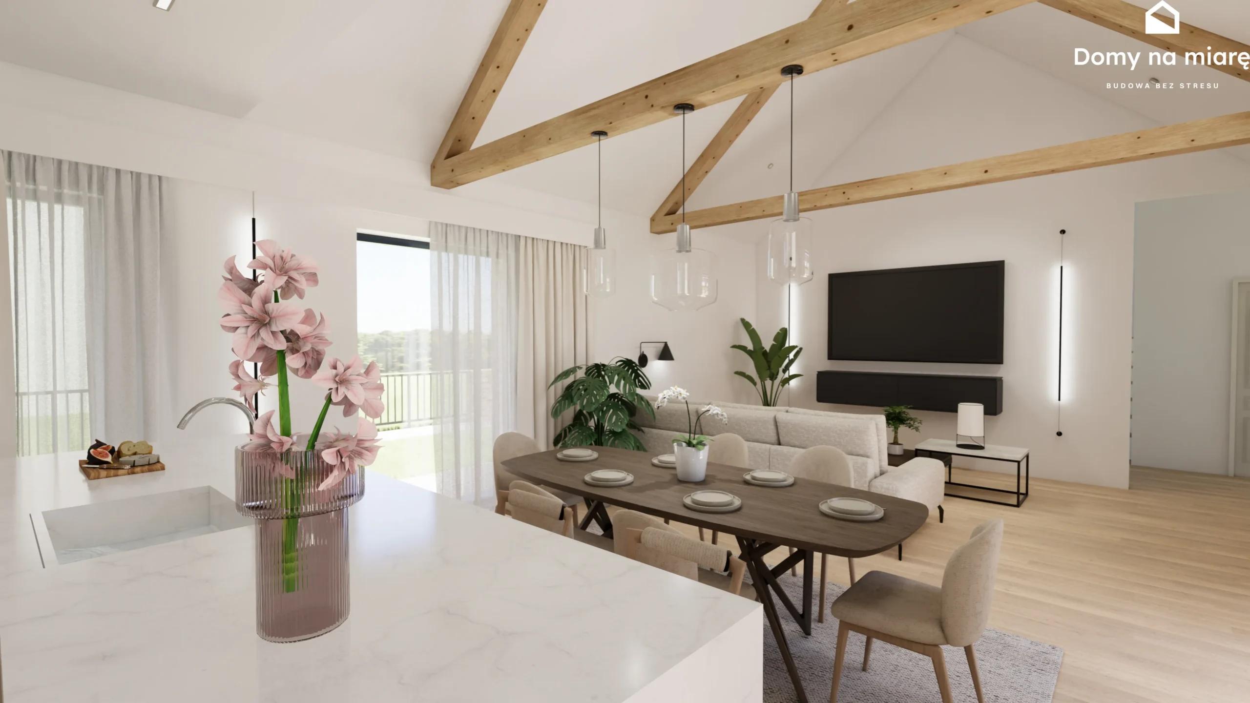 Część dzienna domu Tromsø 138 — kuchnia, jadalnia i salon