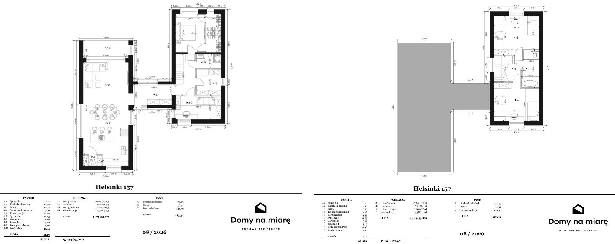Rzut parteru i poddasza domu Helsinki 157 — projekt koncepcyjny