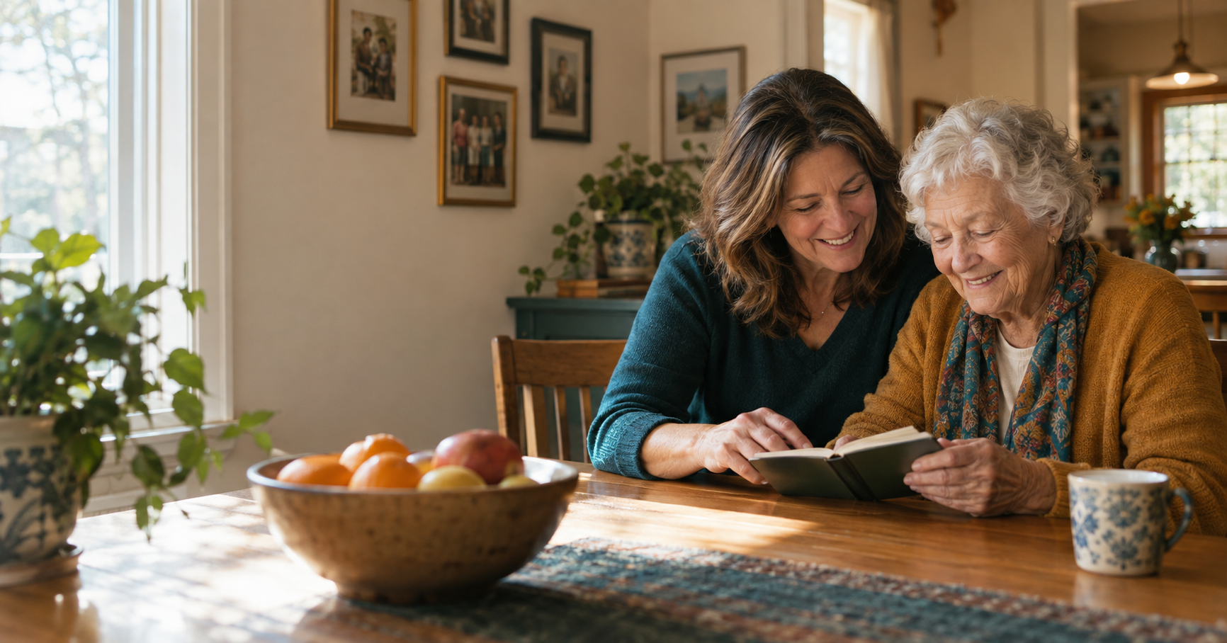 Adult daughter and her elderly mother researching SFC