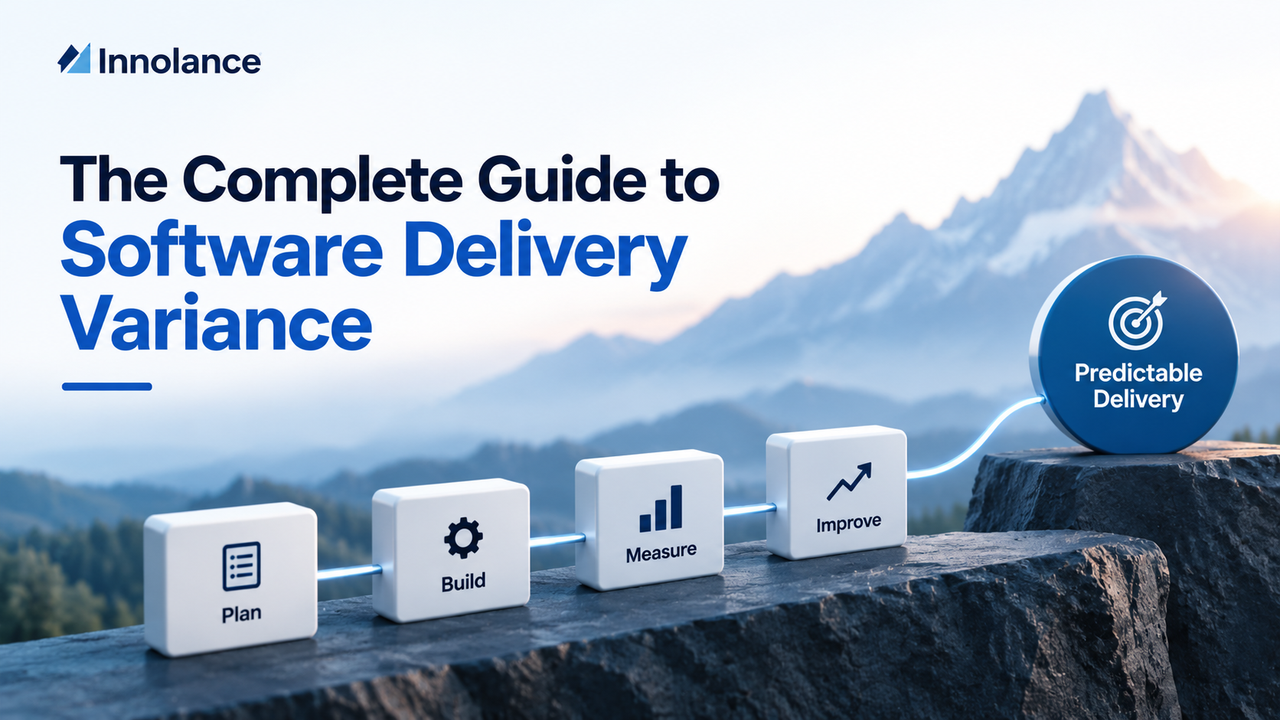 Software delivery variance journey showing planning, building, measuring, and improving as steps toward more predictable software delivery.
