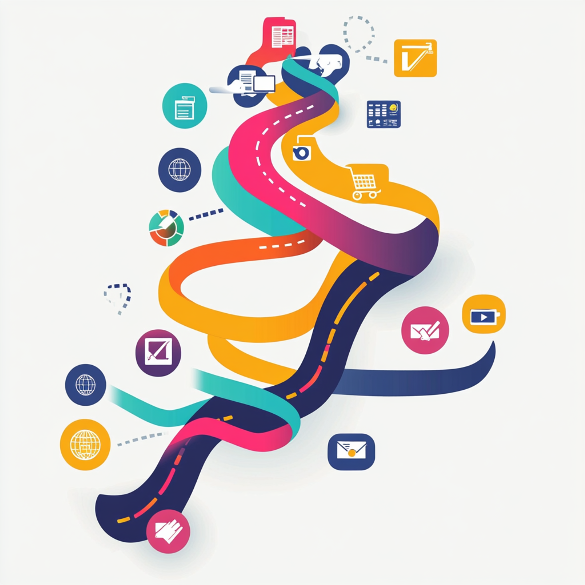 A dynamic infographic showing different revenue streams as colorful flowing channels converging into a central point, with icons representing advertising, subscriptions, and partnerships, clean business visualization style