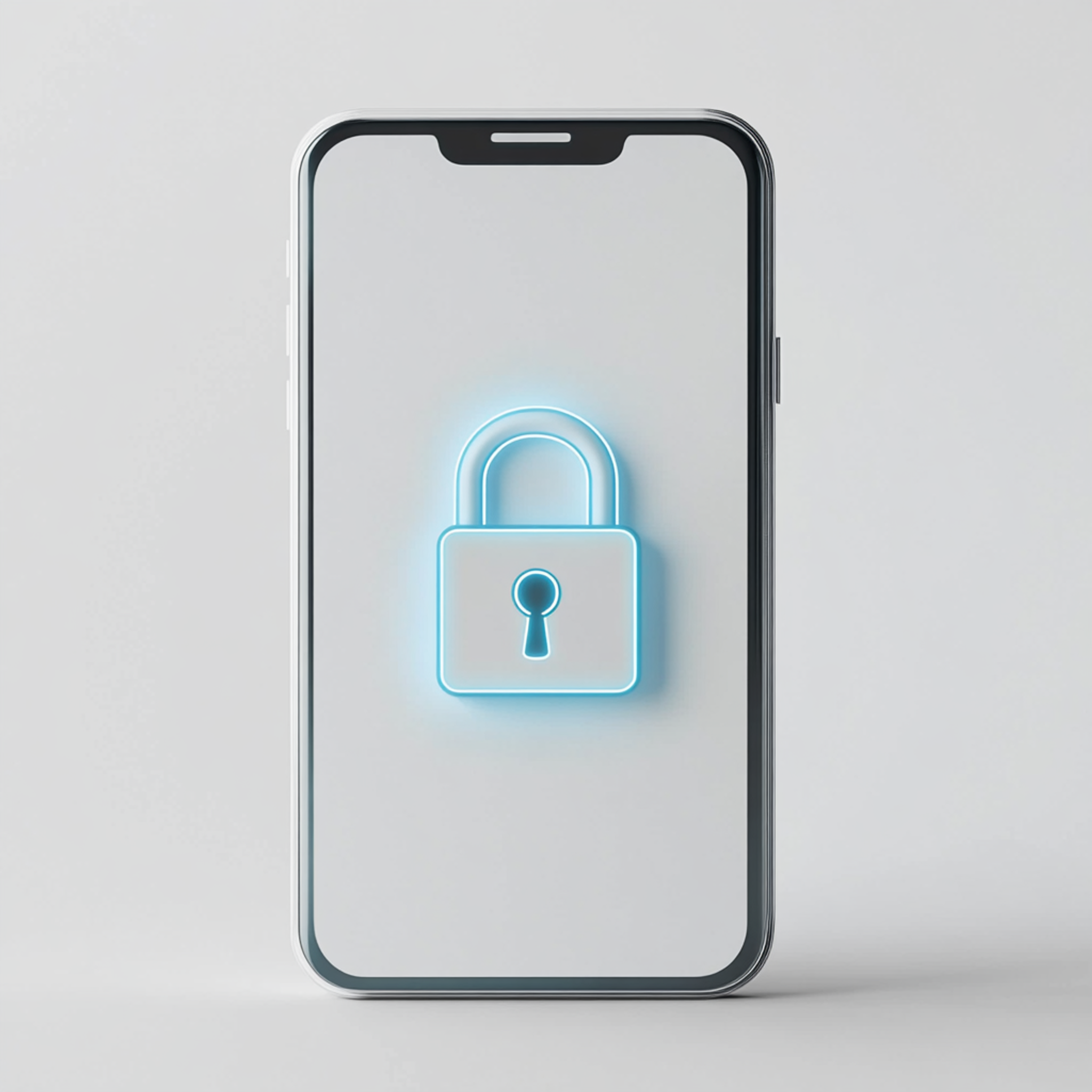 A modern smartphone with a sleek digital padlock icon