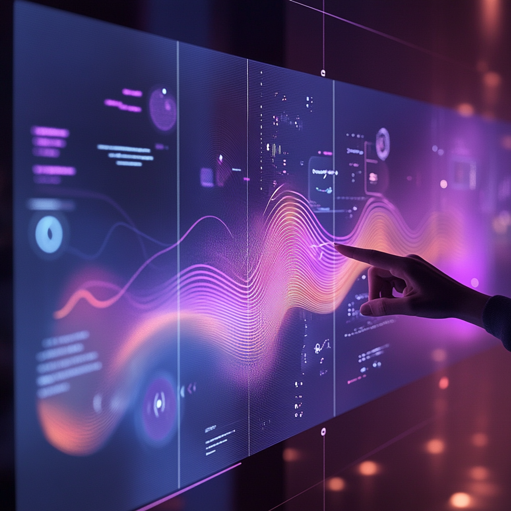 Split-screen visualization showing multiple interaction modes (voice, touch, gesture, text) converging into a unified user interface, with smooth transitions between different input methods