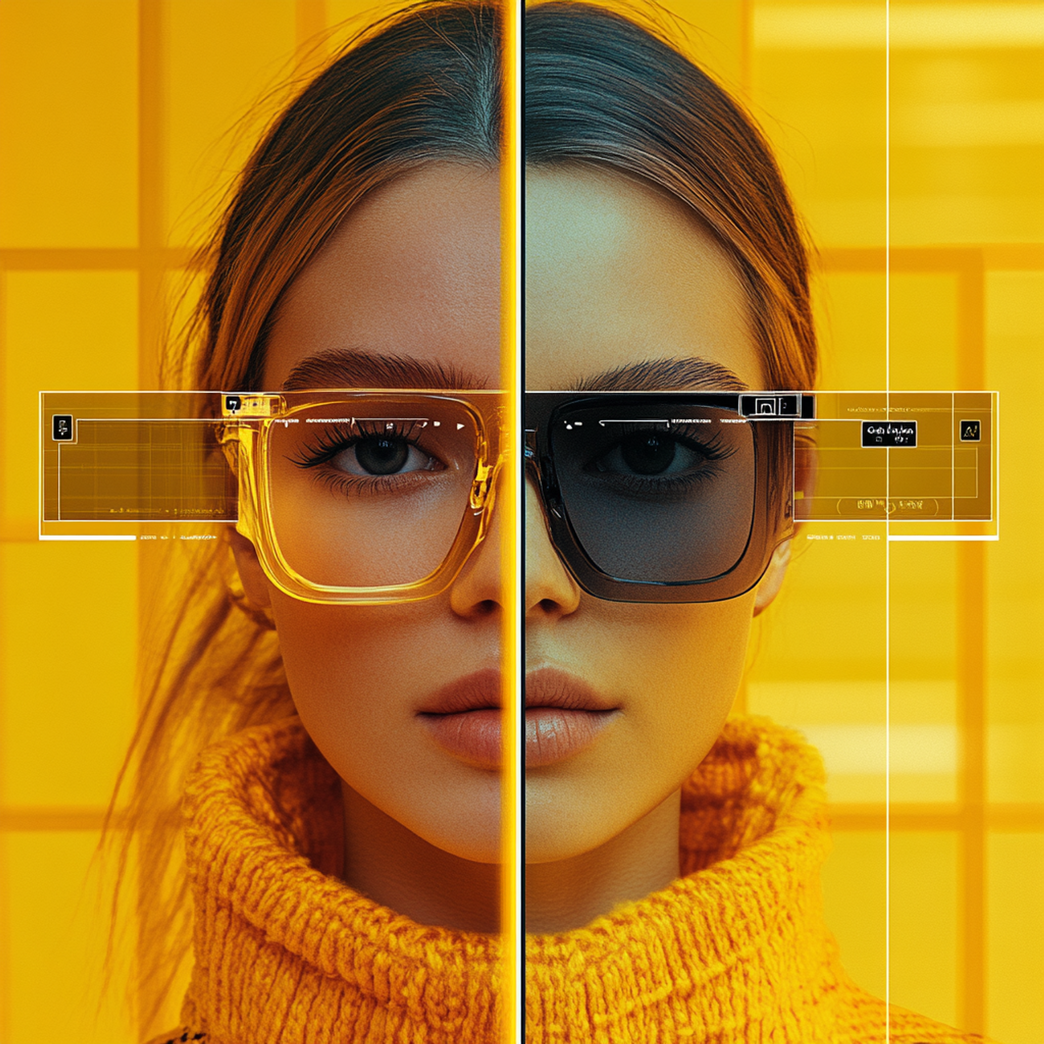 A split-screen comparison showing Snapchat's AR-focused interface on one side and traditional social media feeds on the other, highlighting the differences in user interaction and advertising integration
