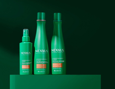 Nexxus Unbreakable Care™ collection featuring the Nexxus Unbreakable Care™ Shampoo, Conditioner, and Thickening Spray. 